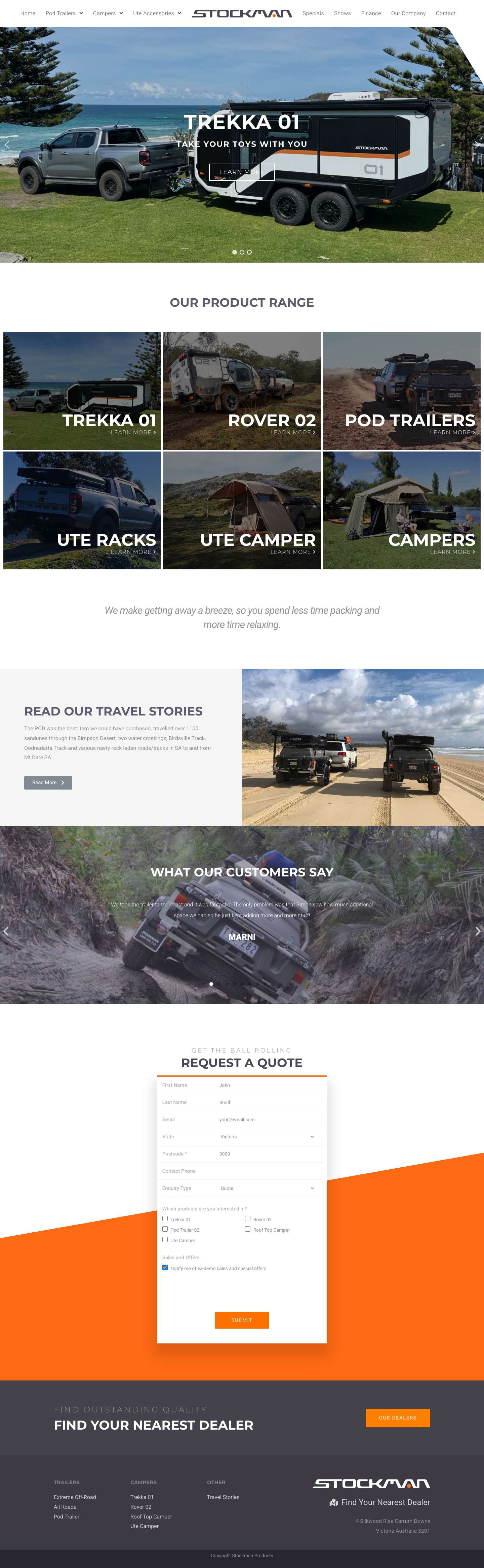 Pod Trailers, Campers & Ute Accessories | Stockman Products - Full Screenshot
