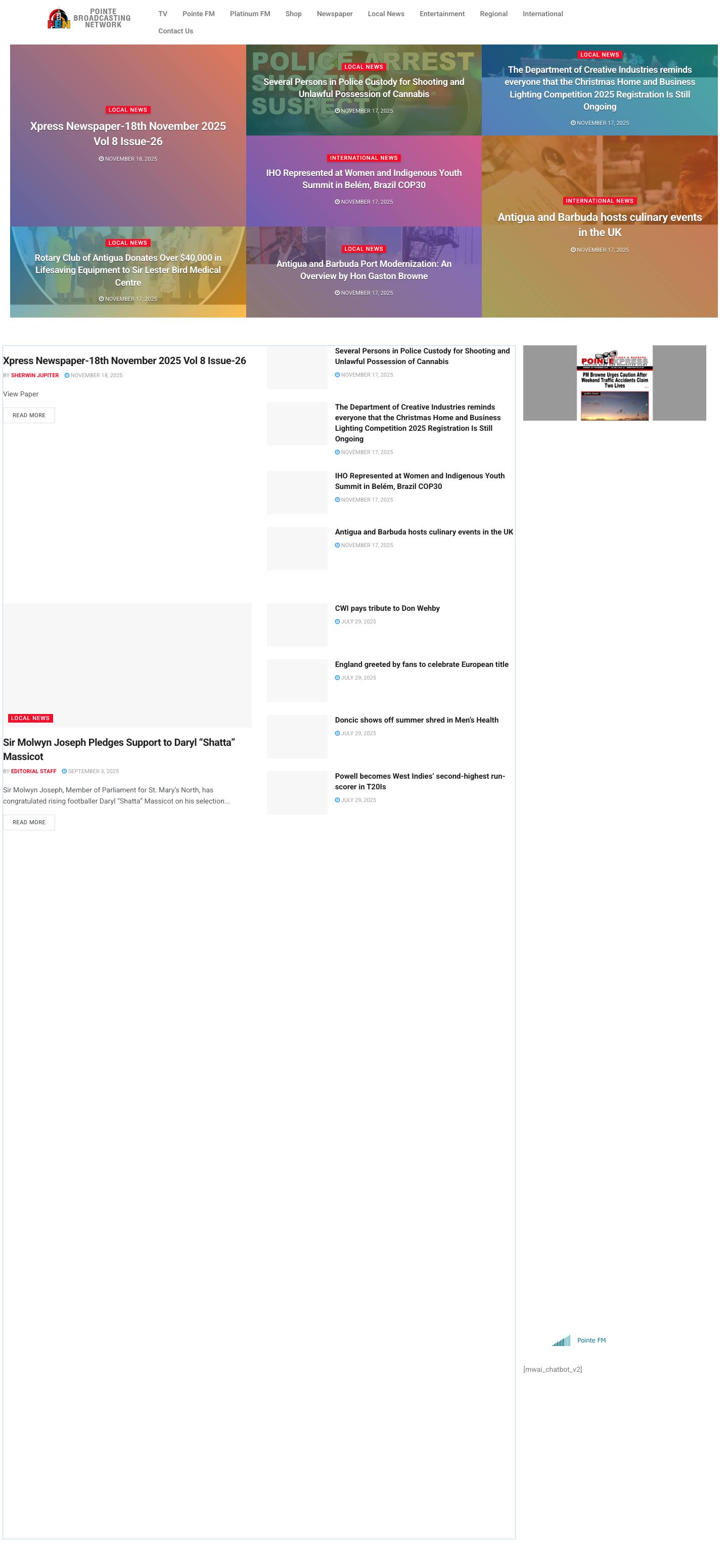 Home - Pointe Xpress | Pointe FM 99.1 | Platnium FM 97.9 | Pointe Tv - Full Screenshot