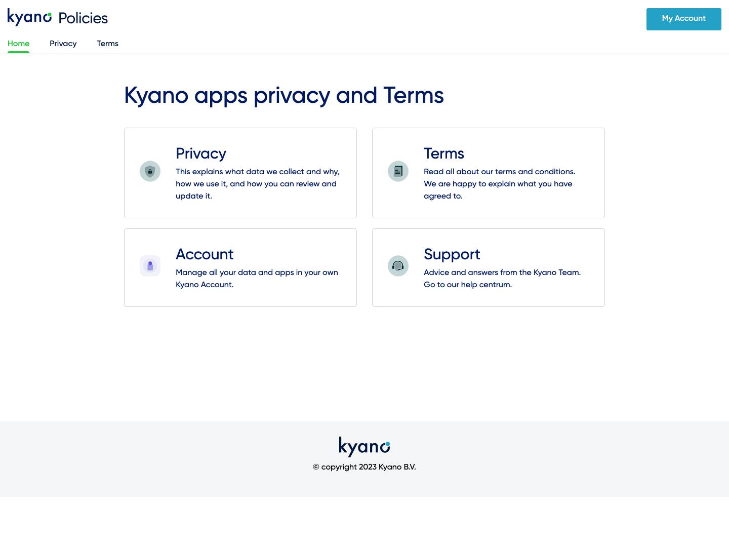 Kyano Policies – Terms and privacy - Full Screenshot