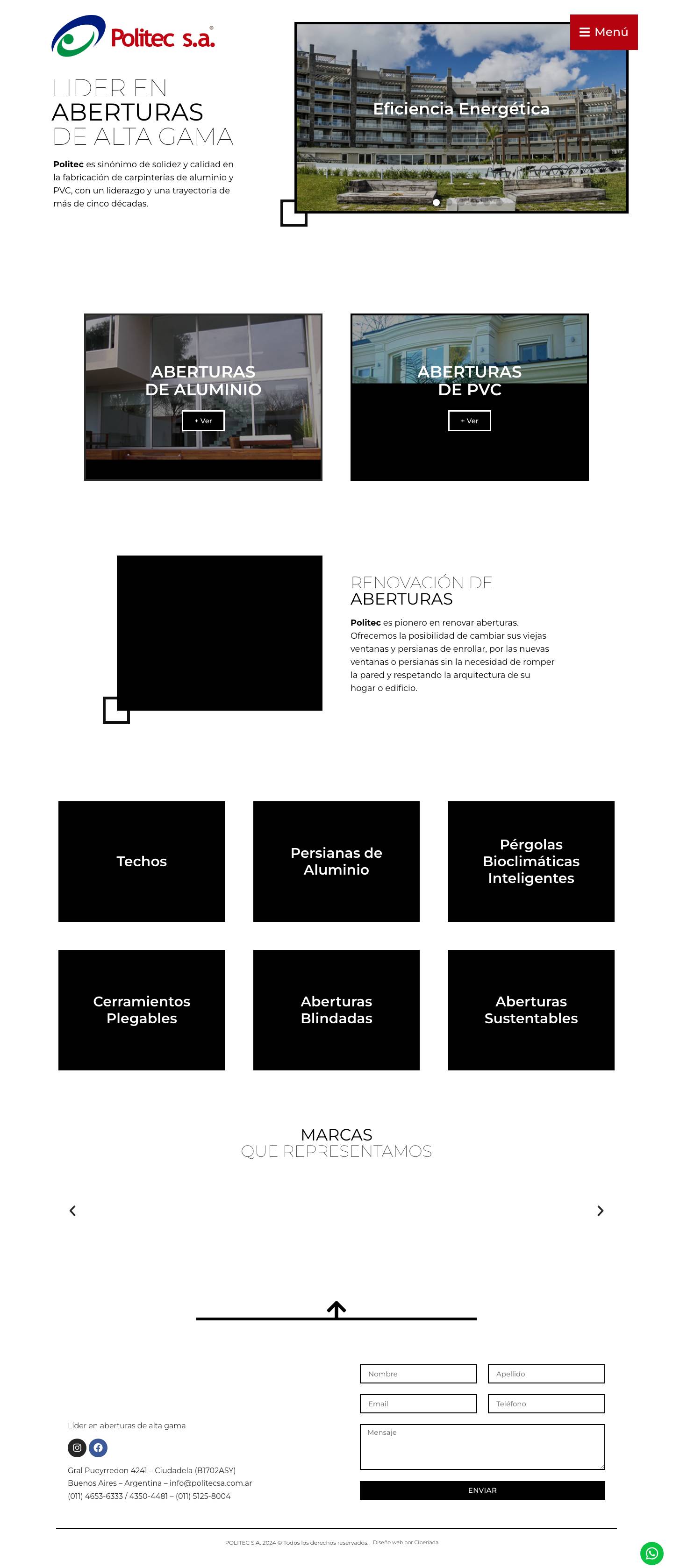 Politec – Especialistas en la fabricación de aberturas de aluminio y PVC - Full Screenshot