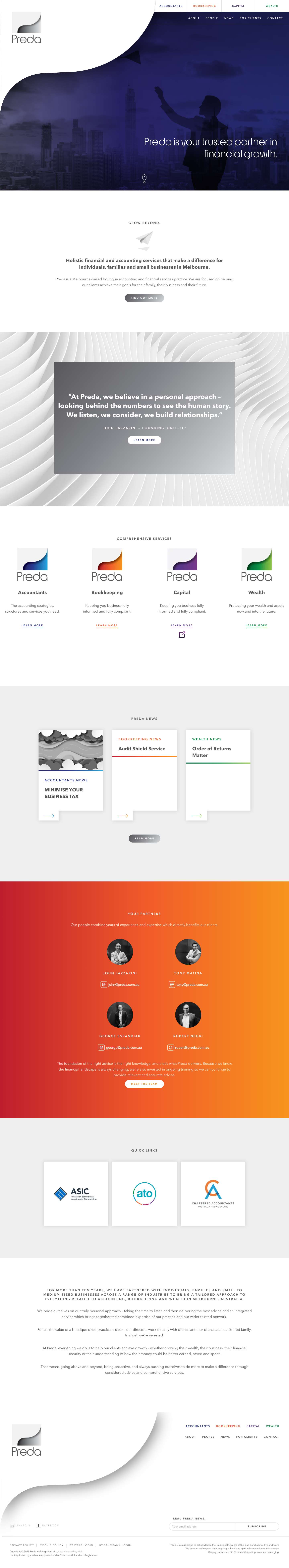 Melbourne based Accounting, Bookkeeping and Wealth growth – Preda - Full Screenshot