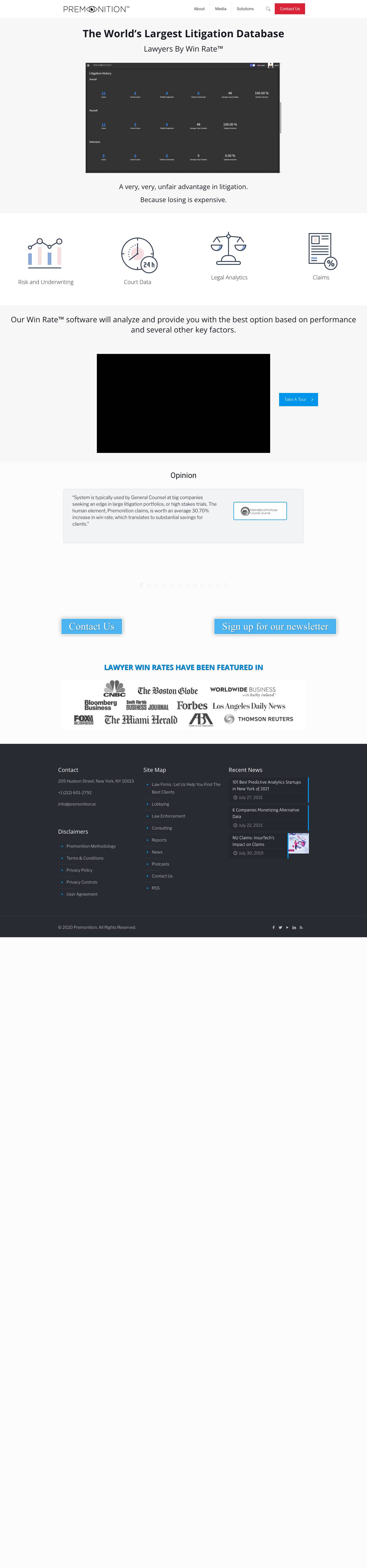 Premonition : Legal Analytics | Unfair advantage in Litigation - Full Screenshot