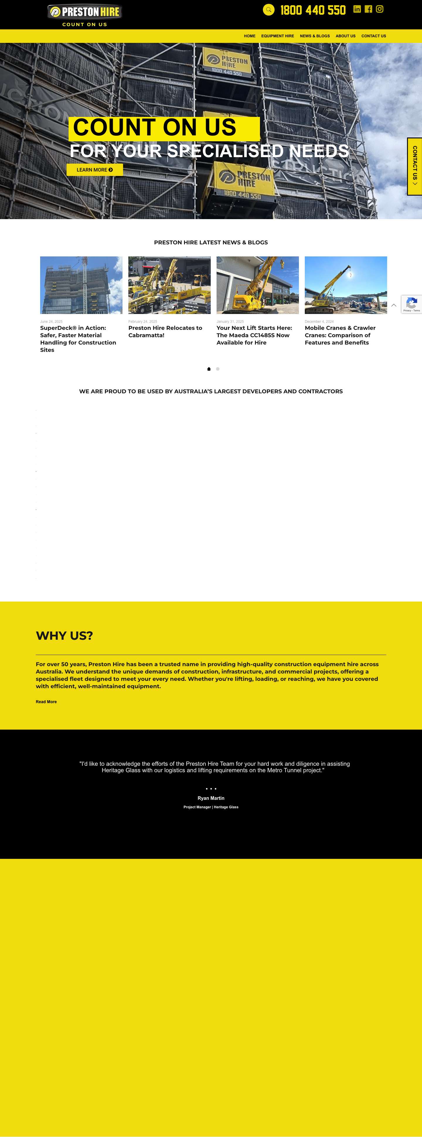 Construction & Commercial Equipment Hire | Preston Hire - Full Screenshot