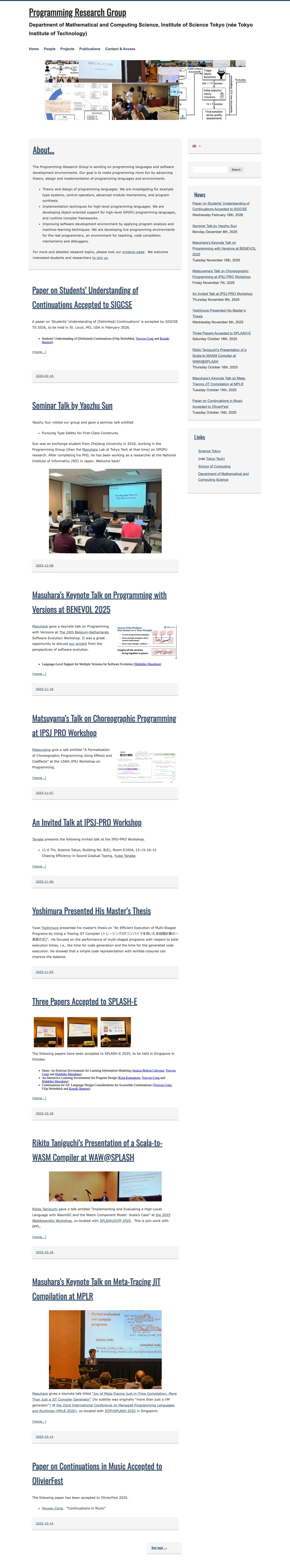 Programming Research Group – Department of Mathematical and Computing Science, Institute of Science Tokyo (née Tokyo Institute of Technology) - Full Screenshot