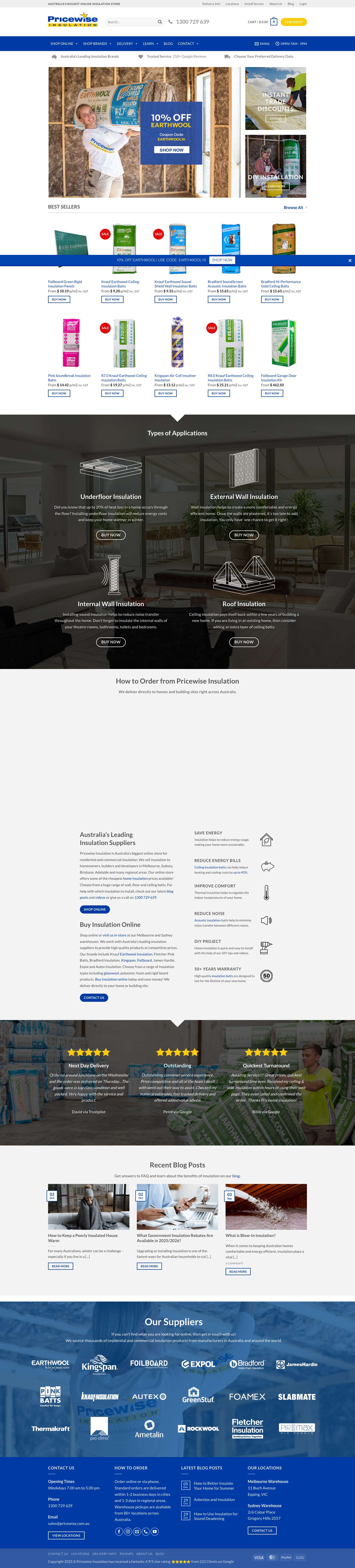 Buy Insulation Online | Insulation Suppliers | Pricewise Insulation - Full Screenshot