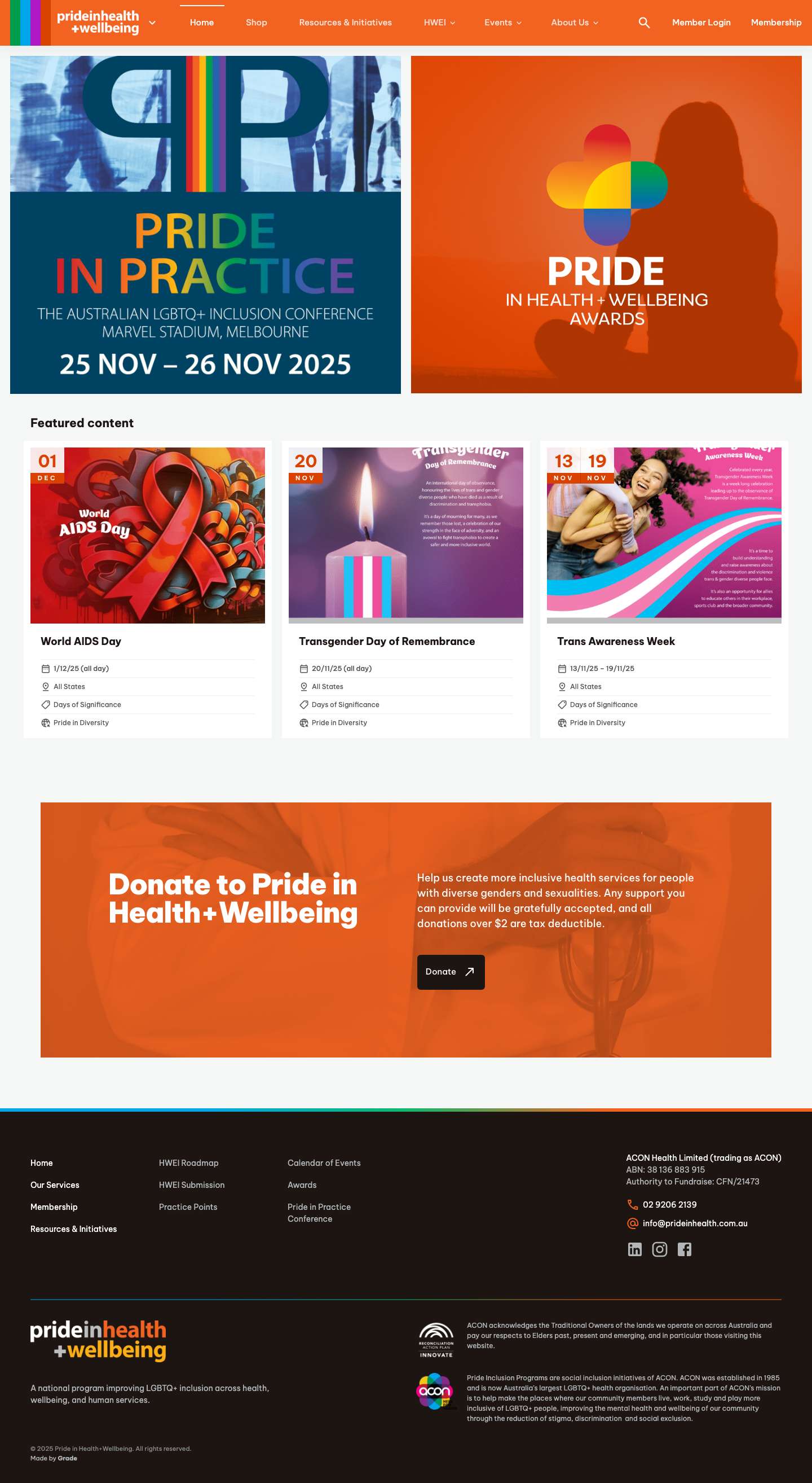 Home - Pride in Health+Wellbeing - Full Screenshot