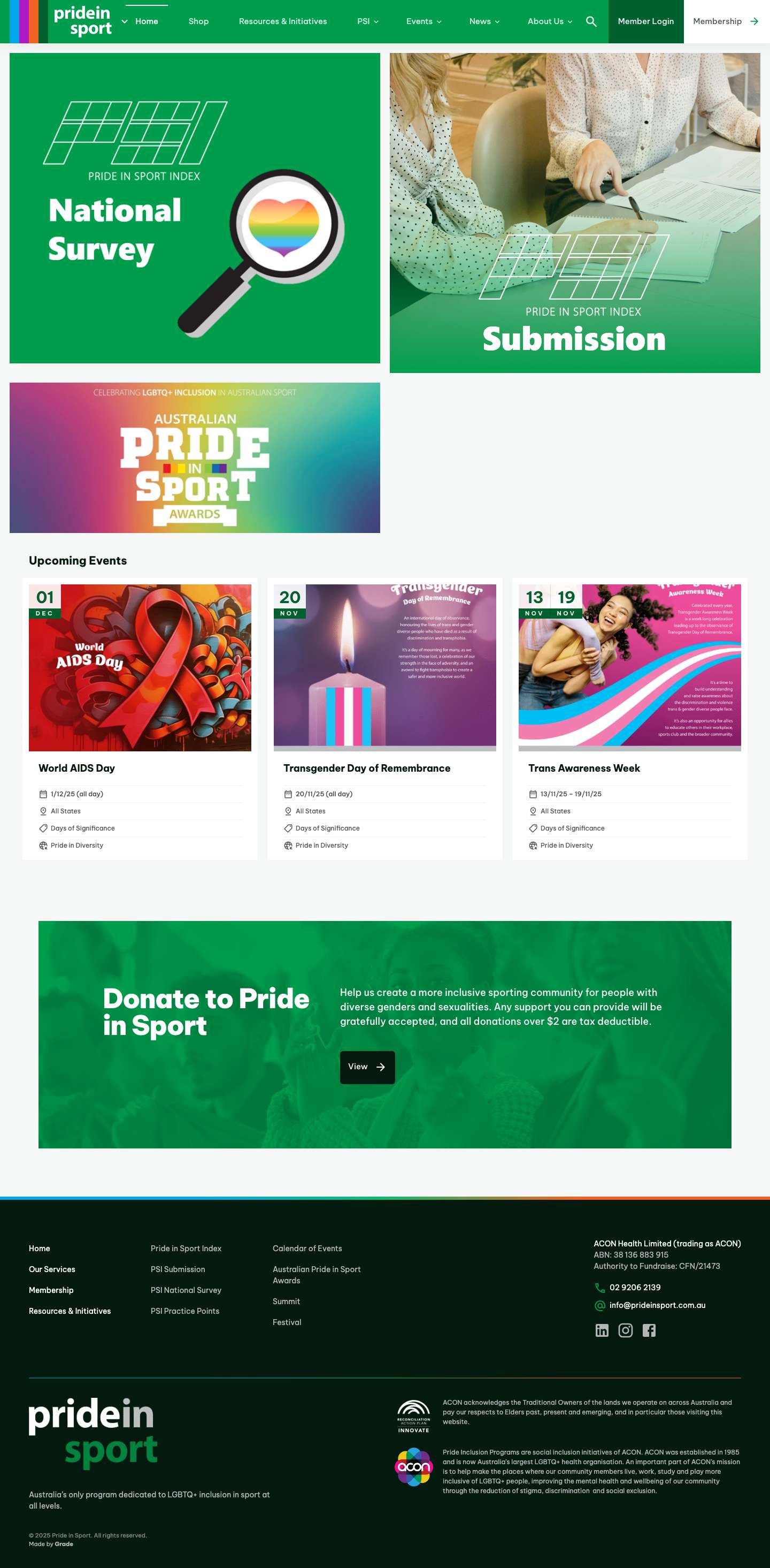 Home - Pride in Sport - Full Screenshot