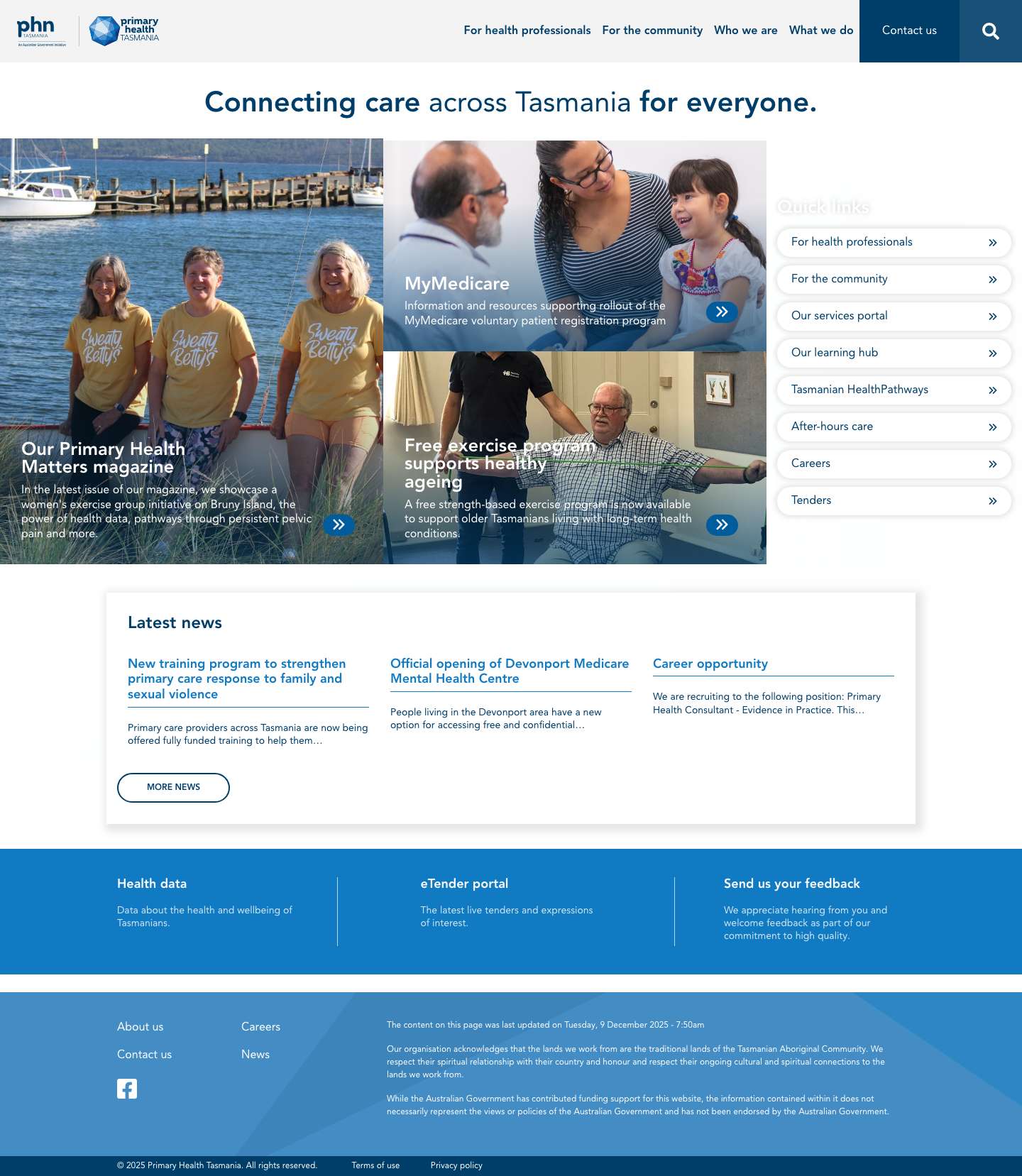 Home - Primary Health Tasmania - Full Screenshot