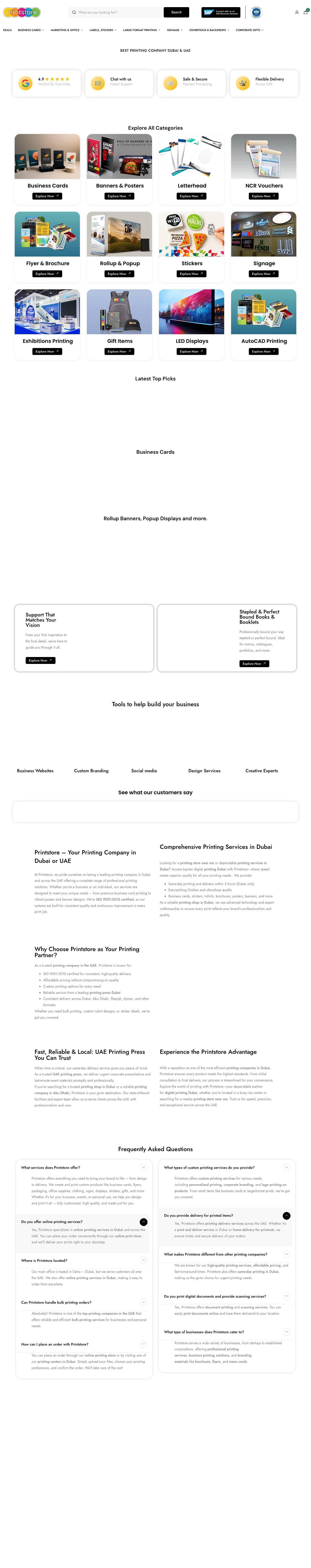 Printing Company Dubai | Quality Printing House | Printstore - Full Screenshot