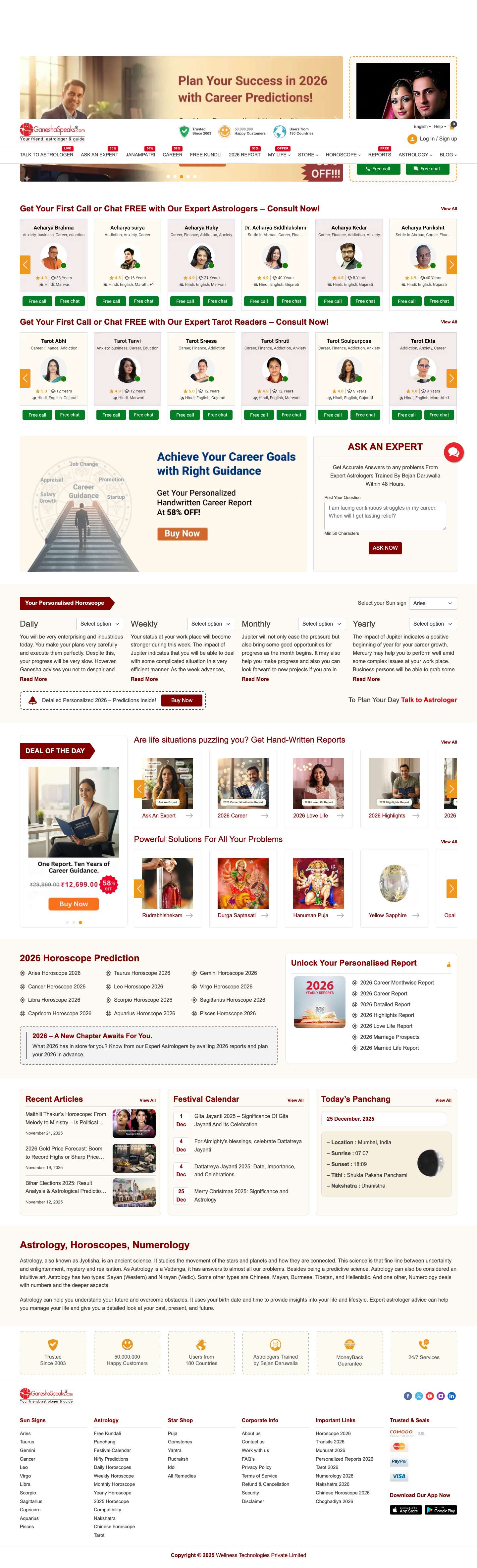 Free Online Astrology: Call or Chat with an Astrologer for Horoscope Readings - Full Screenshot