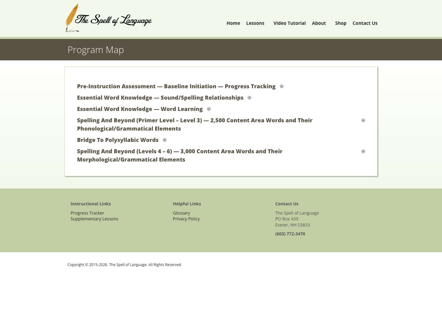The Spell of Language – Program Map | Ordered Word Lists | Resources - Full Screenshot