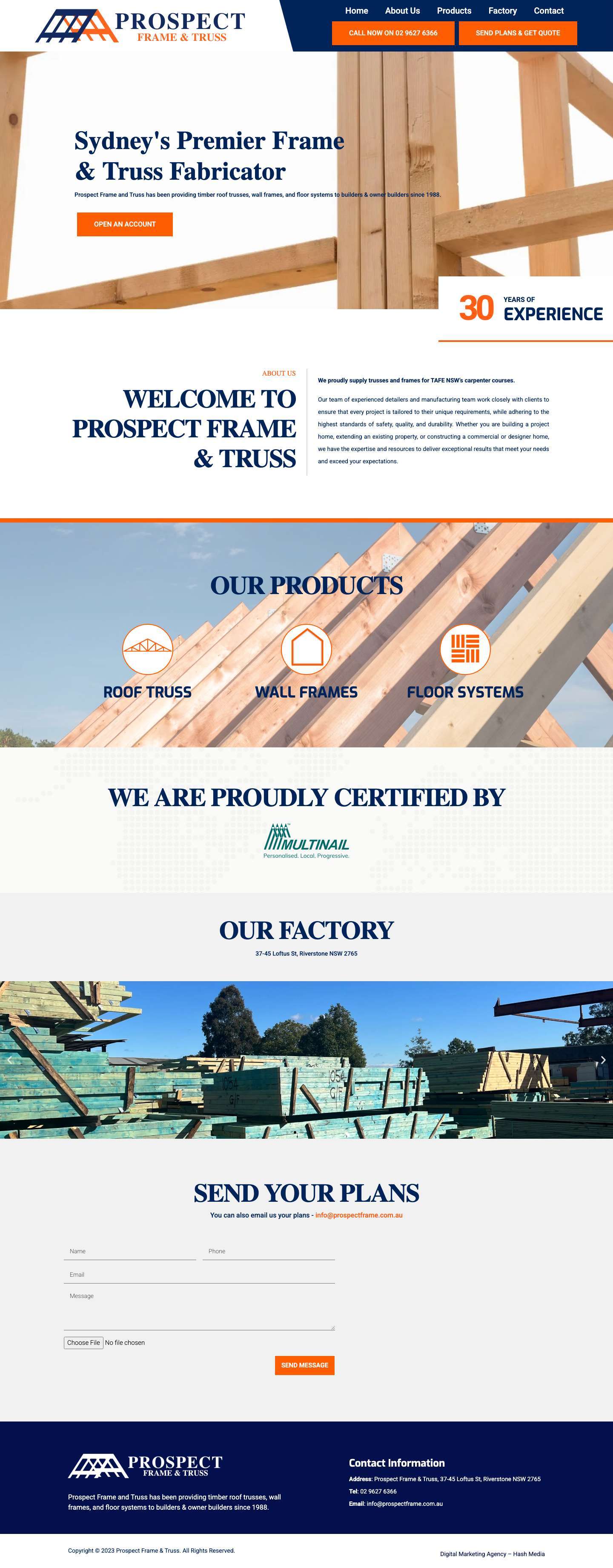 Prospect Frame & Truss | Sydney's Premier Frame and Truss Fabricator - Full Screenshot