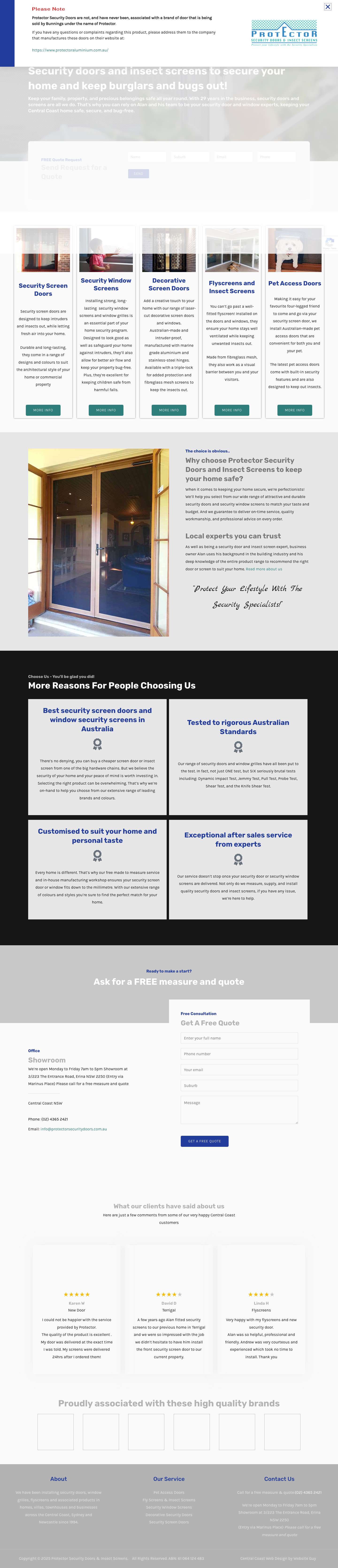 Protector Security Doors & Insect Screens | NSW Central Coast - Full Screenshot