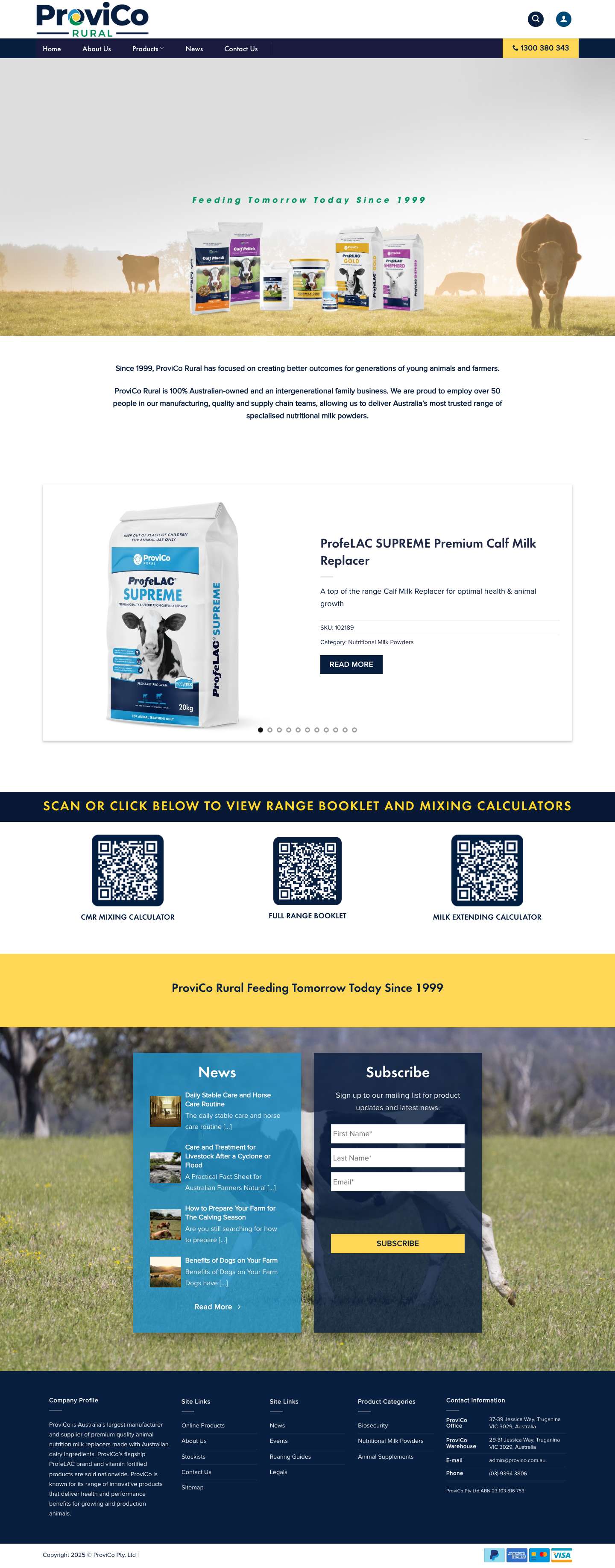 ProviCo Rural | Animal Nutrition, Milk Replacer & Supplements - Full Screenshot