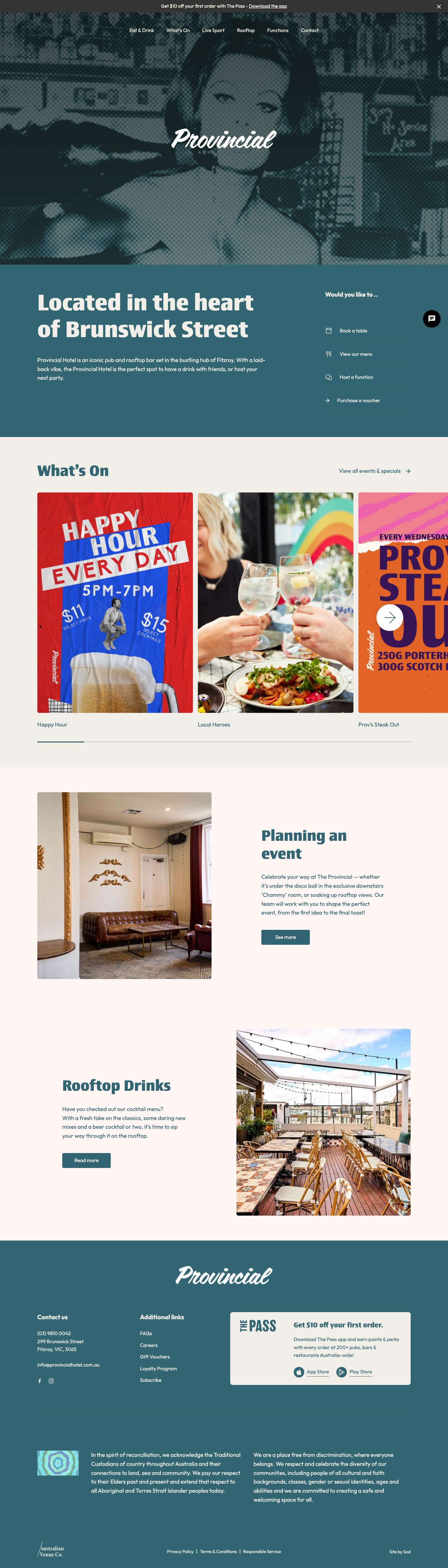 Pub, Bar & Rooftop Brunswick St Fitzroy - The Provincial Hotel - Full Screenshot