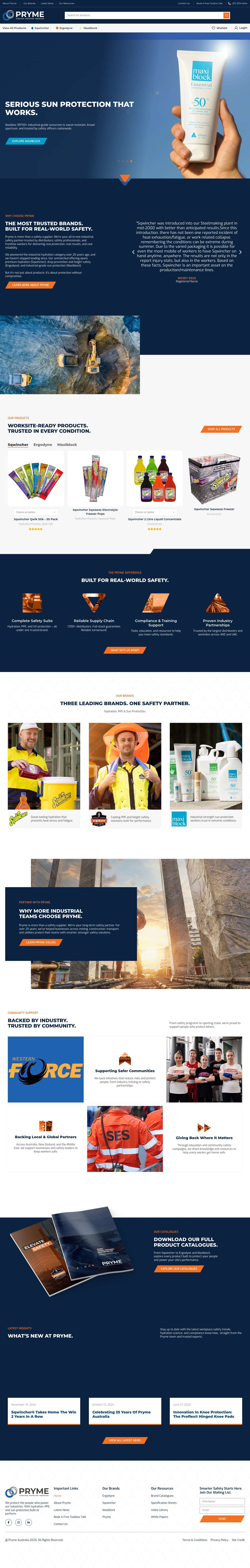 Pryme Australia | Industrial Hydration, PPE & Sun Protection - Full Screenshot