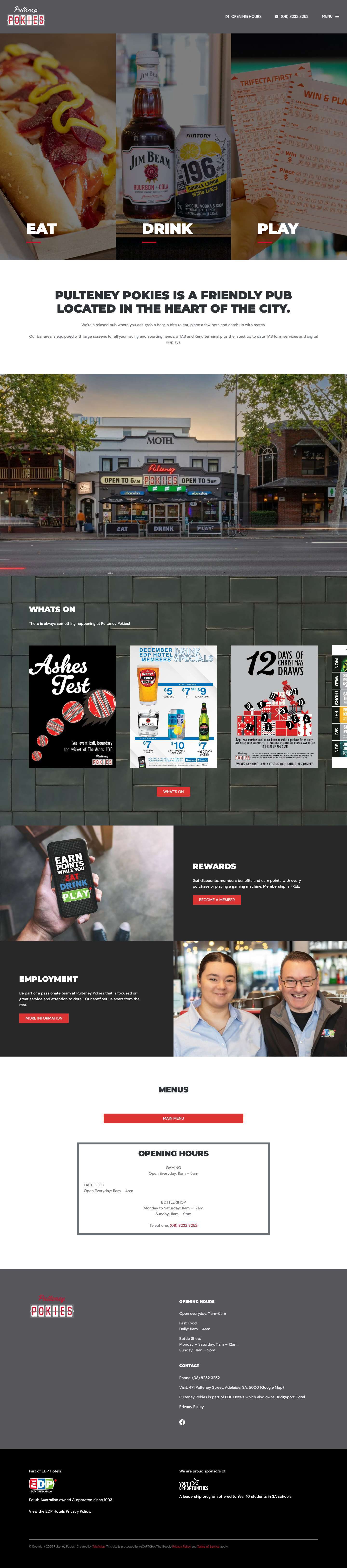 Pulteney Pokies | Eat Drink Play | Dining & Hotel | Adelaide - Full Screenshot