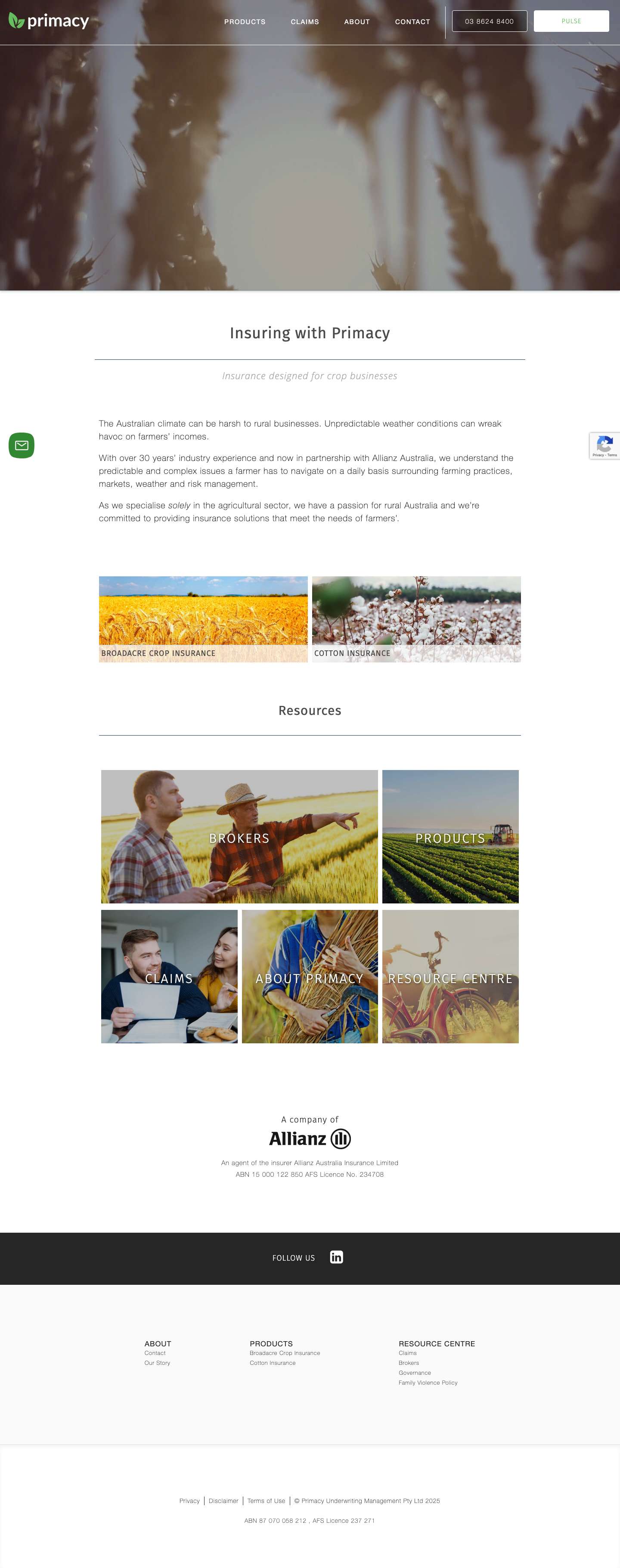 Primacy – Insurance designed for crop businesses - Full Screenshot