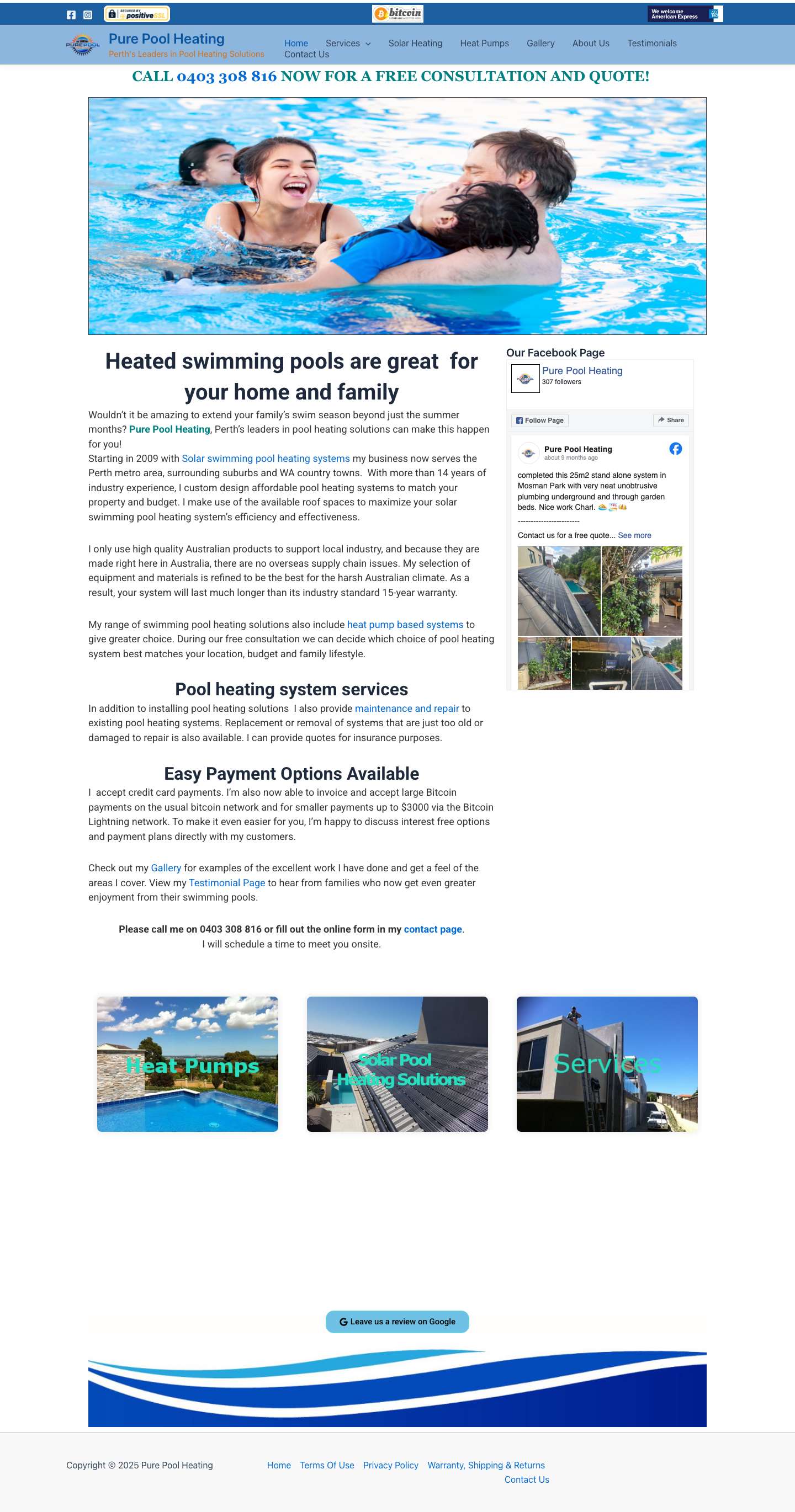 Pure Pool Heating, Perth's leader in pool heating solutions - Full Screenshot