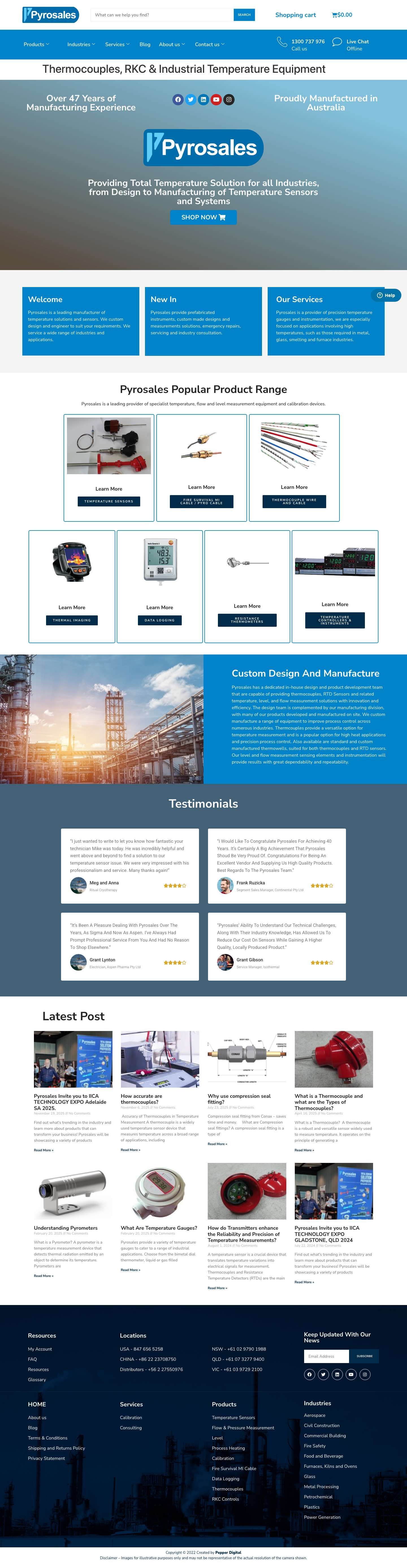 Industrial Temperature Sensors & Thermocouples Australia - Full Screenshot