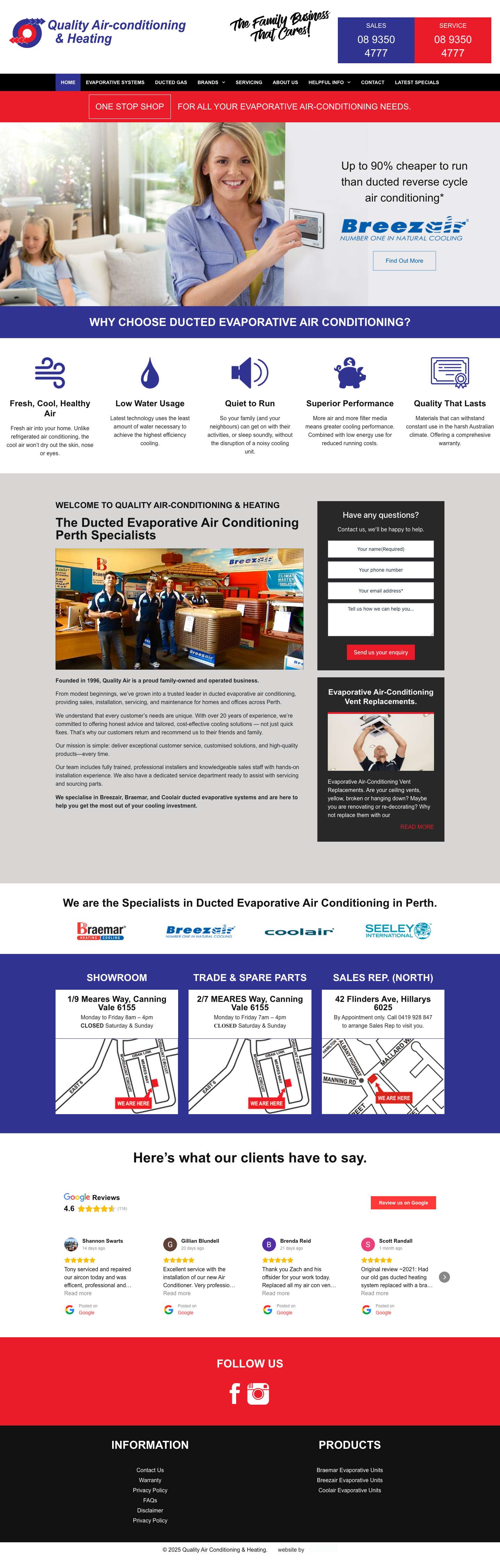 air conditioning perth | Quality Air Conditioning and Heating - Full Screenshot