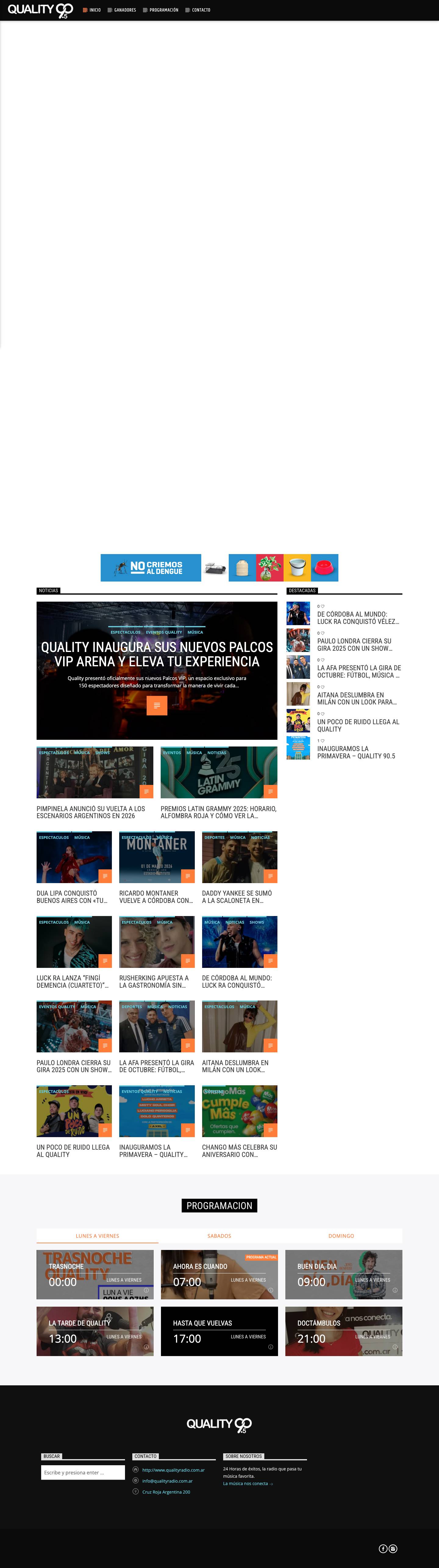 La radio de Córdoba - Quality 90.5 - Cordoba, Argentina - Full Screenshot