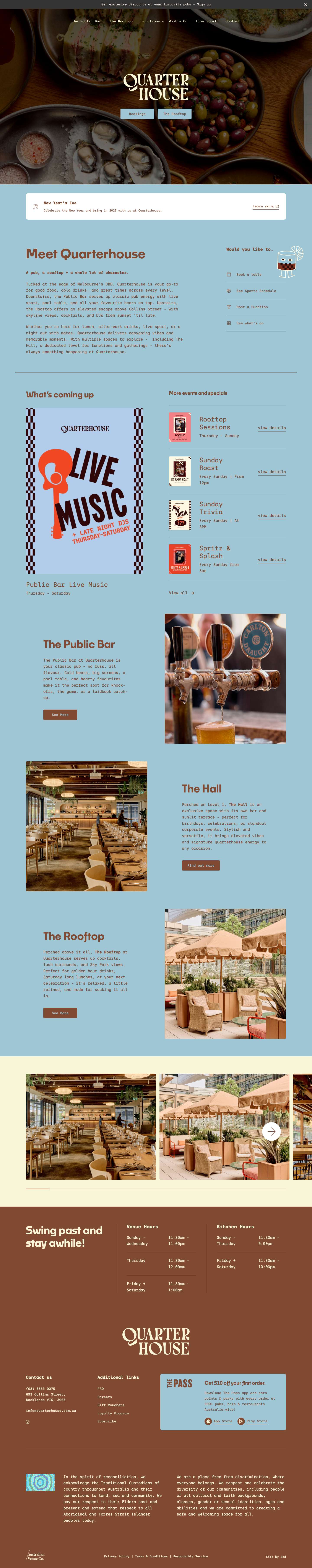 Quarterhouse Melbourne – Pub, Rooftop & Functions on Collins St - Full Screenshot