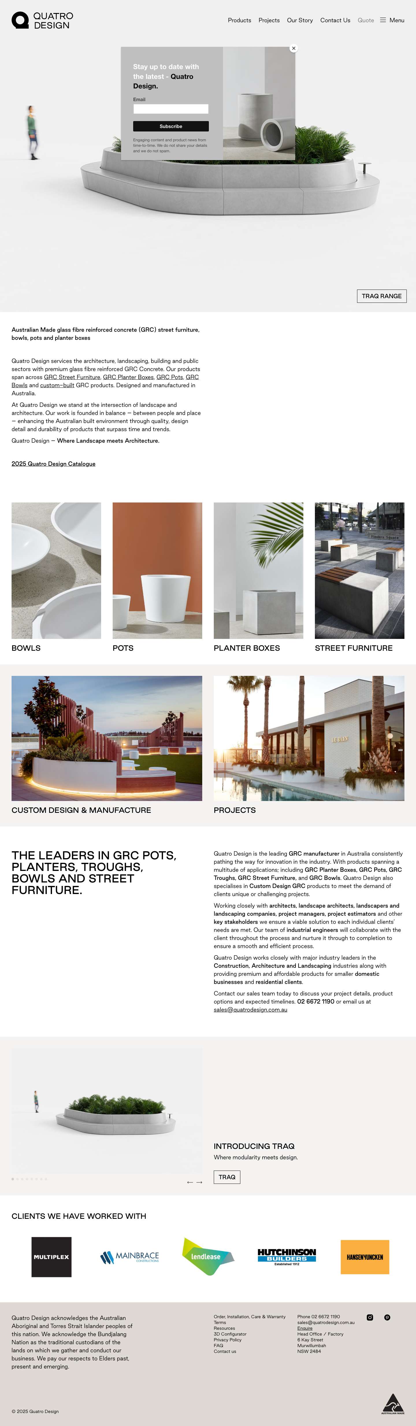 Quatro Design | GRC Concrete Planter Boxes, Pots, Bowls and Street Furniture. - Full Screenshot