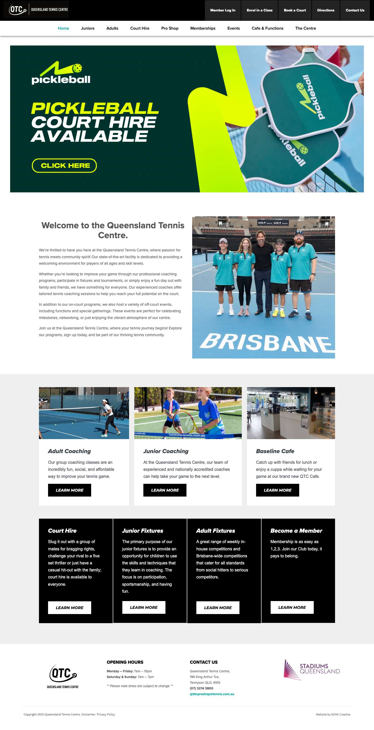 Queensland Tennis Centre - Tournaments, Coaching, Functions, Court Hire - Full Screenshot