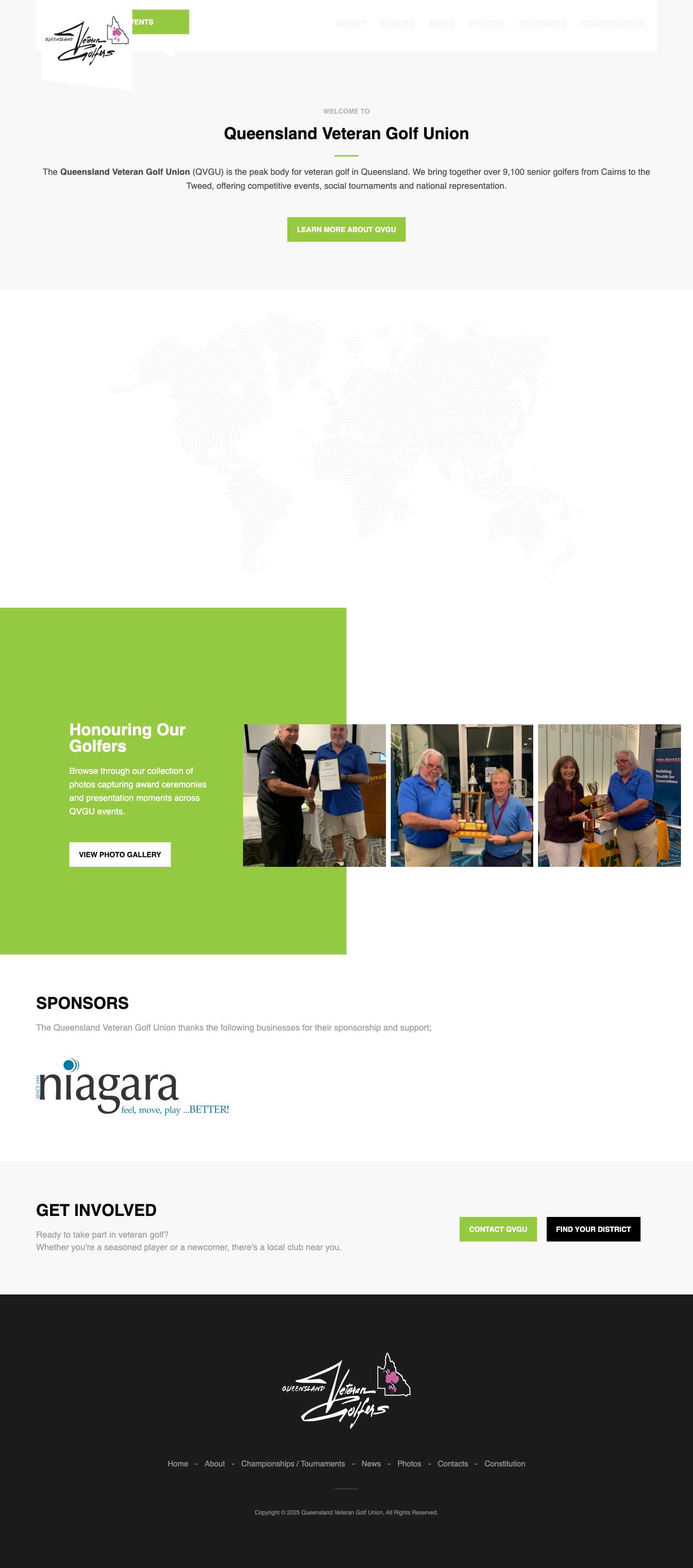 Queensland Veteran Golf Union – Supporting the spirit of veteran golf since 1982 - Full Screenshot