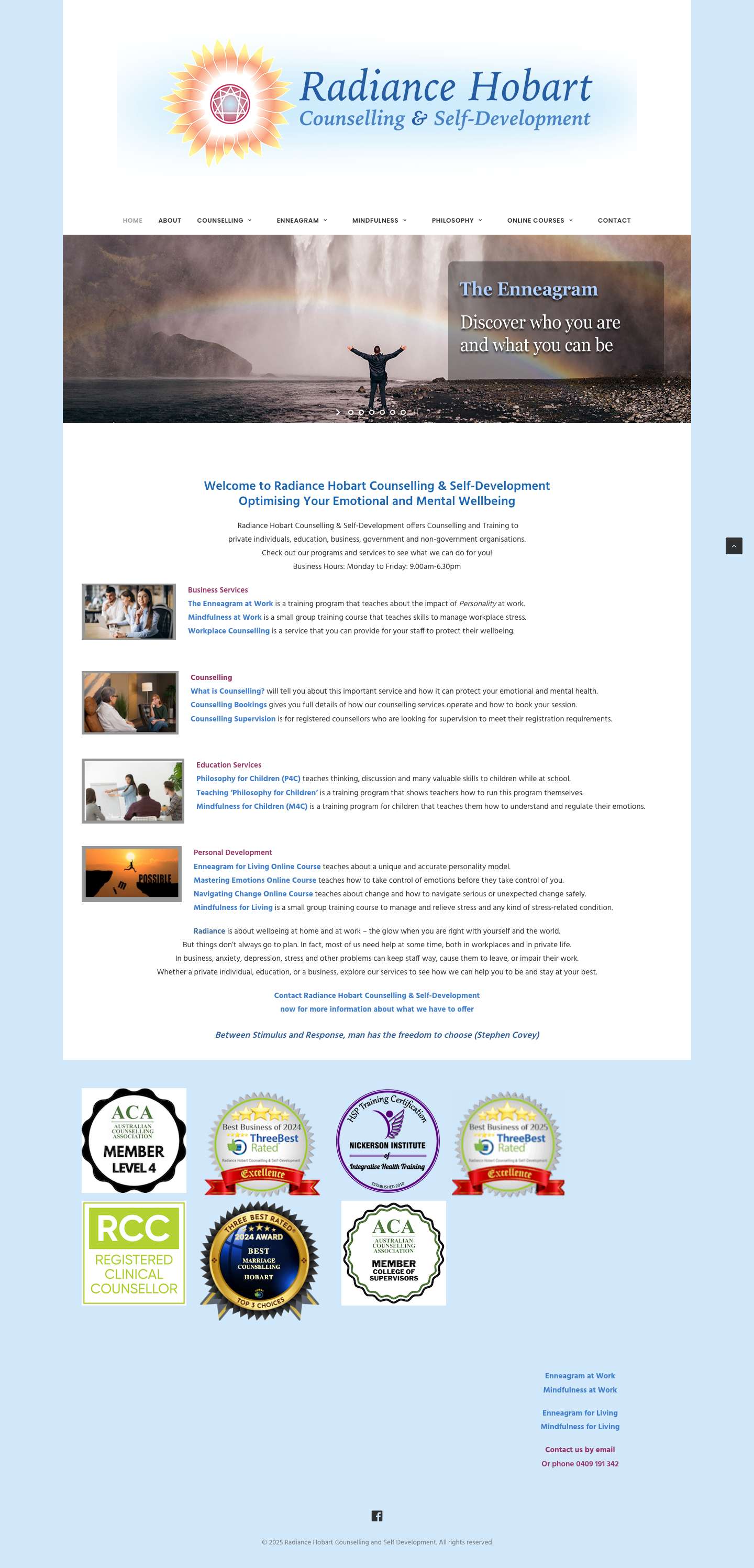 Radiance Hobart Counselling, Therapy and Training. - Full Screenshot