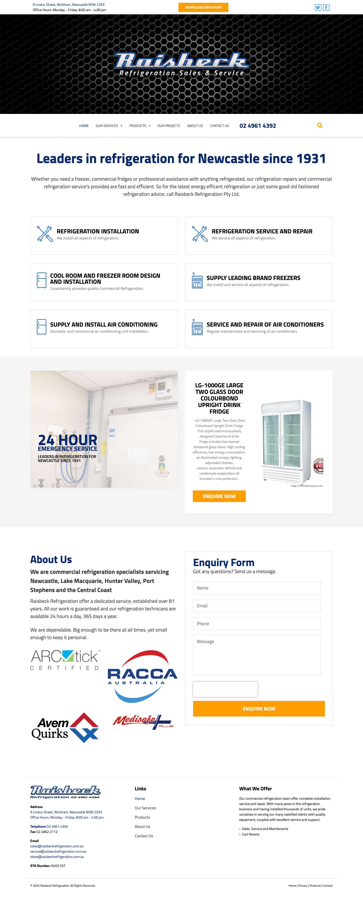 Leaders in Refrigeration Services | Raisbeck Refrigeration - Full Screenshot