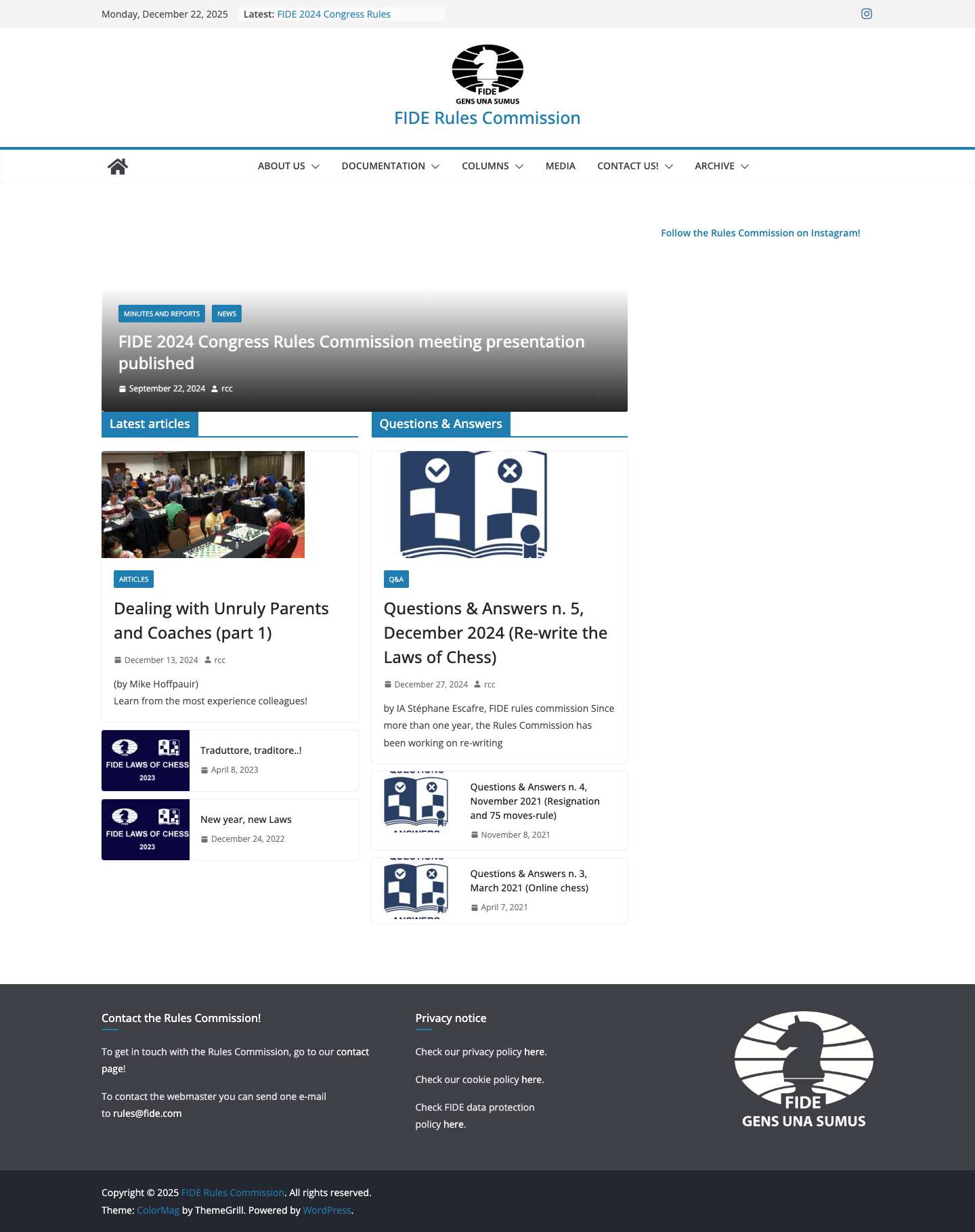 FIDE Rules Commission - Full Screenshot