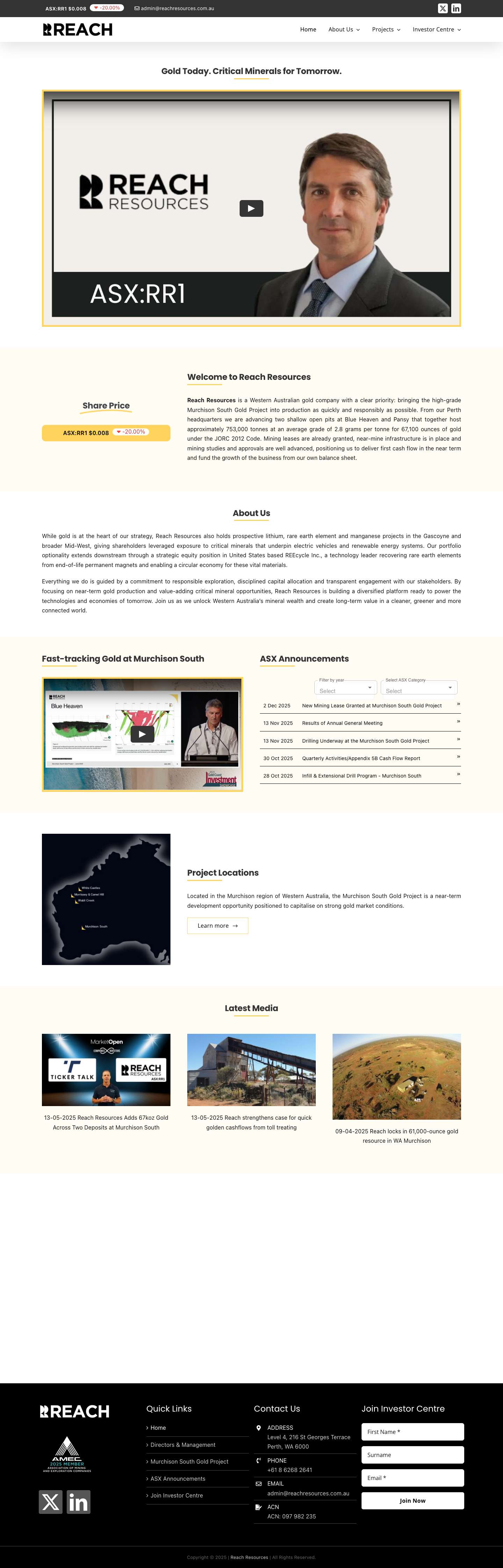 Reach Resources Limited – Gold today, Critical minerals for tomorrow - Full Screenshot