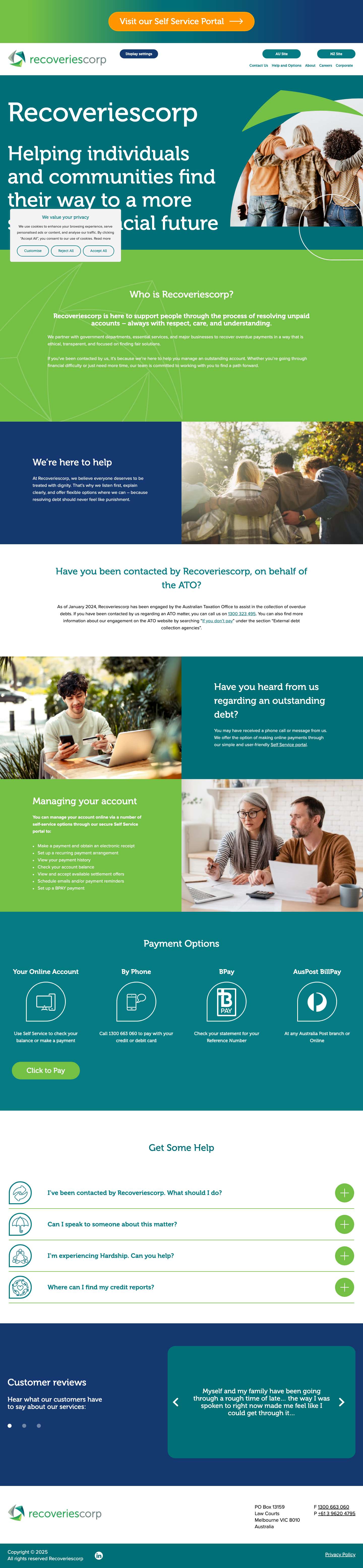 Receivable Management & Customer Engagement Solutions - Recoveries Corp - Full Screenshot
