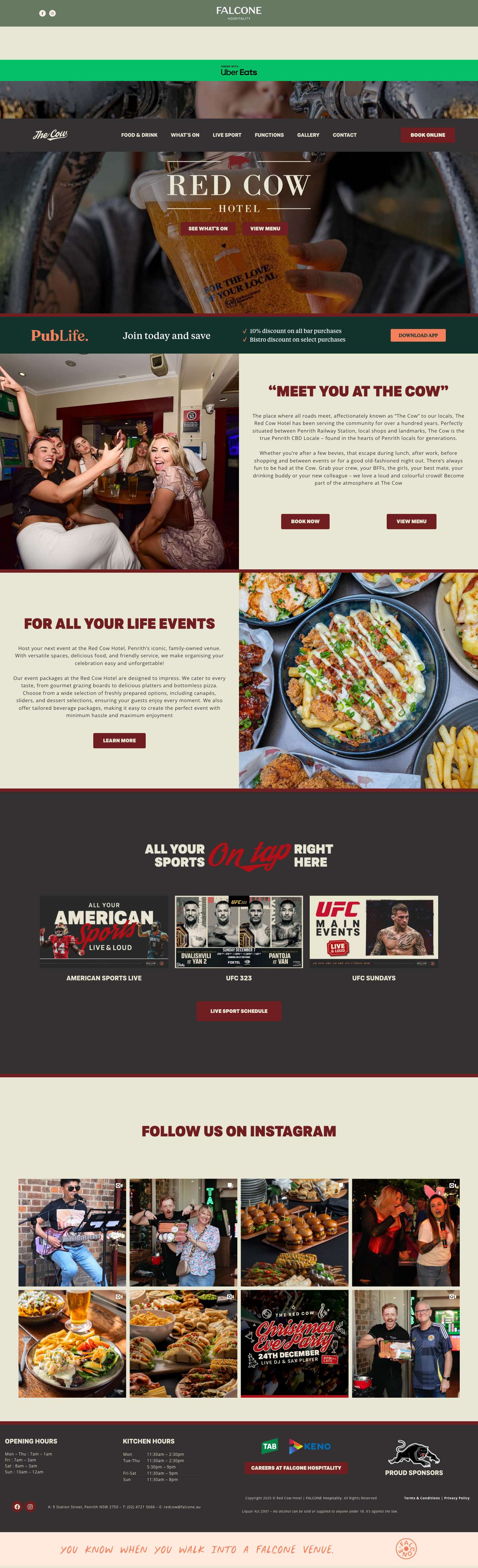 Pub & Sports Bar in Penrith | Red Cow Hotel - Full Screenshot