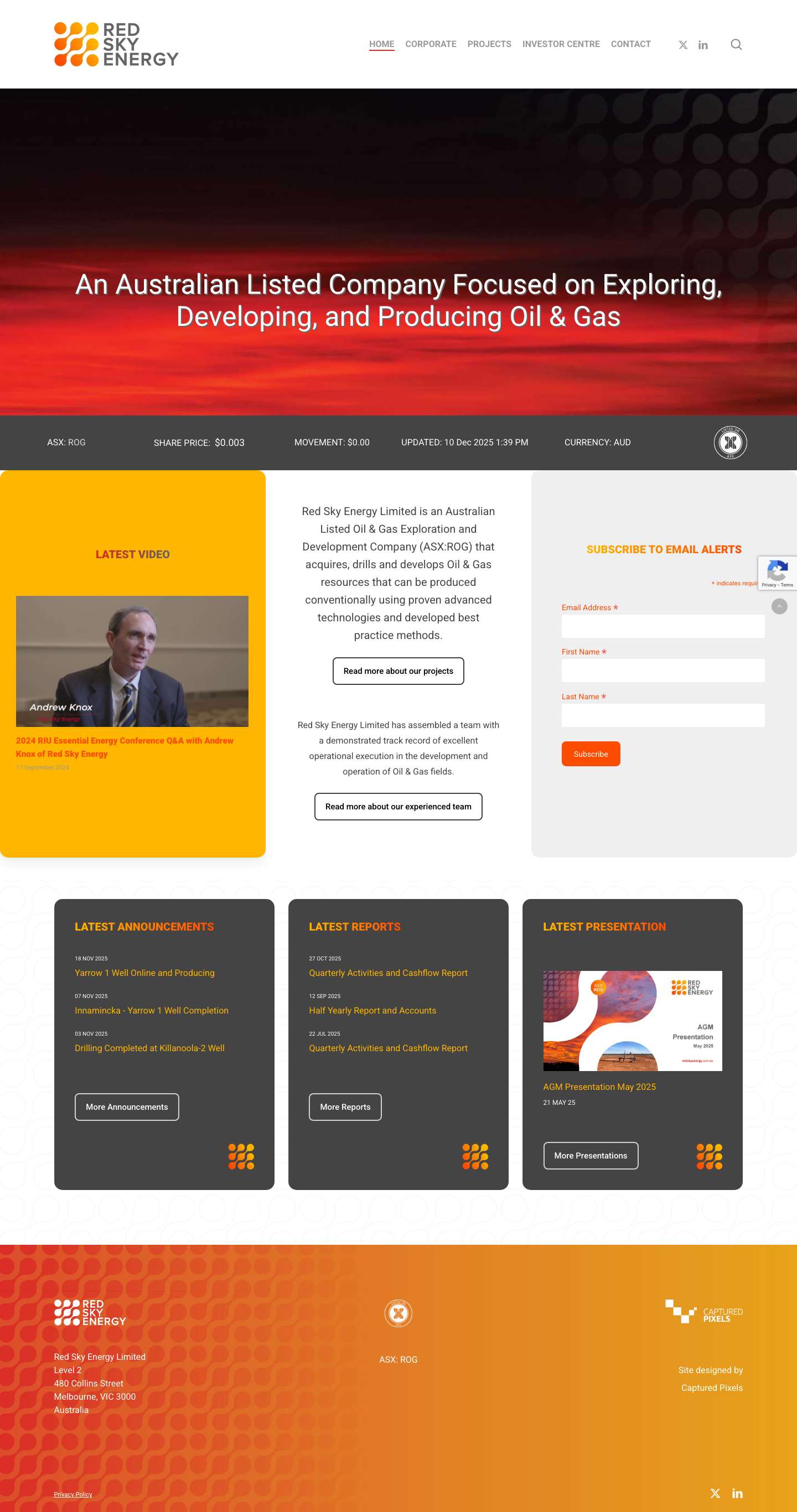 Red Sky Energy Limited – Australian Listed Oil & Gas Exploration and Development Company - Full Screenshot