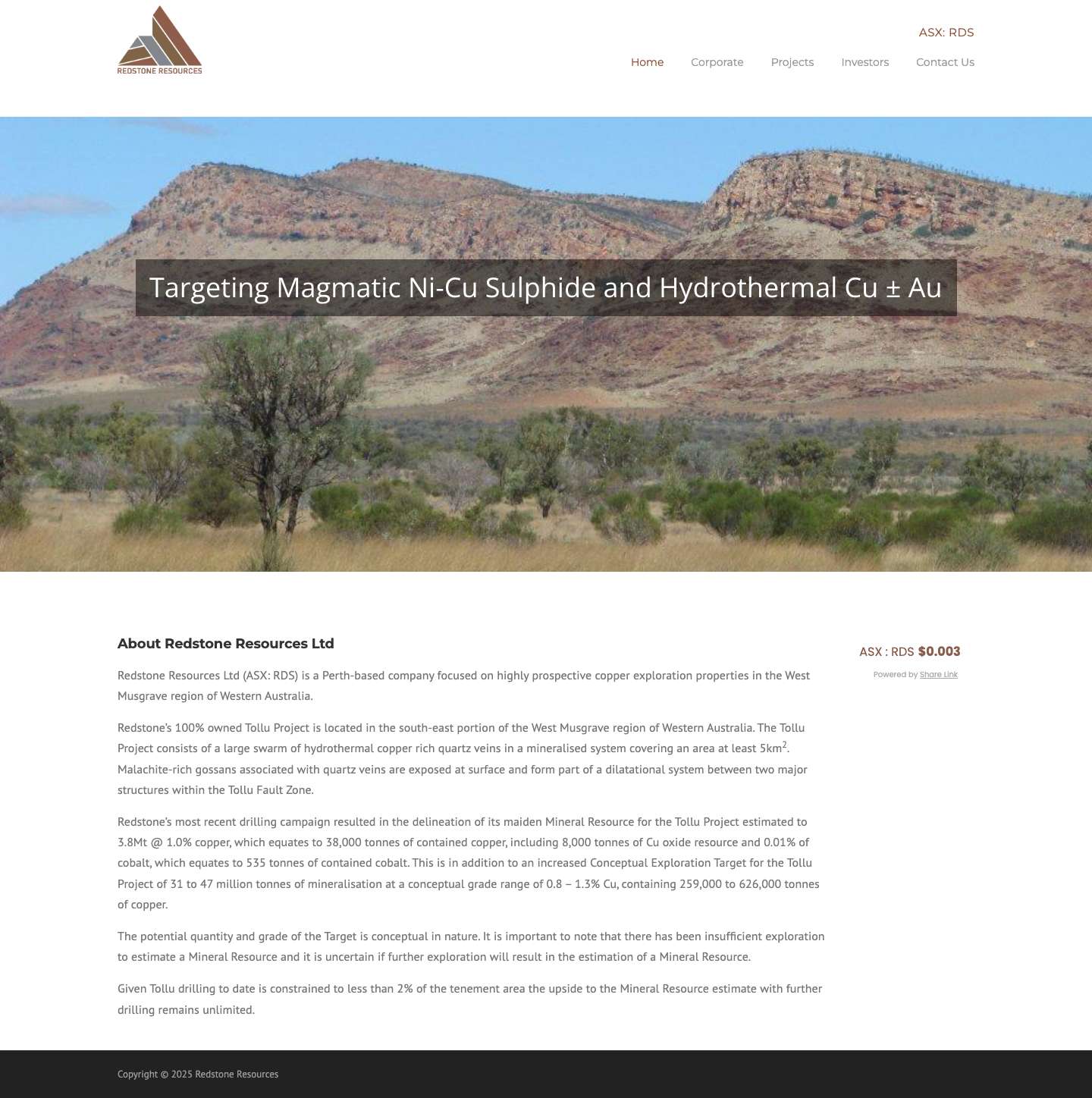 Redstone Resources – Mineral Exploration in the Western Musgrave - Full Screenshot