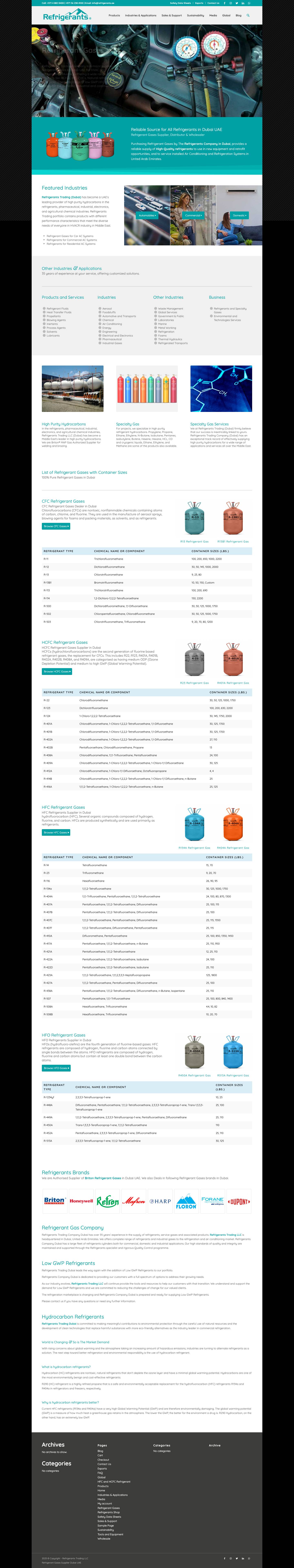Refrigerant Gas Supplier, AC Refrigerant Gases Dealer Dubai UAE - Full Screenshot