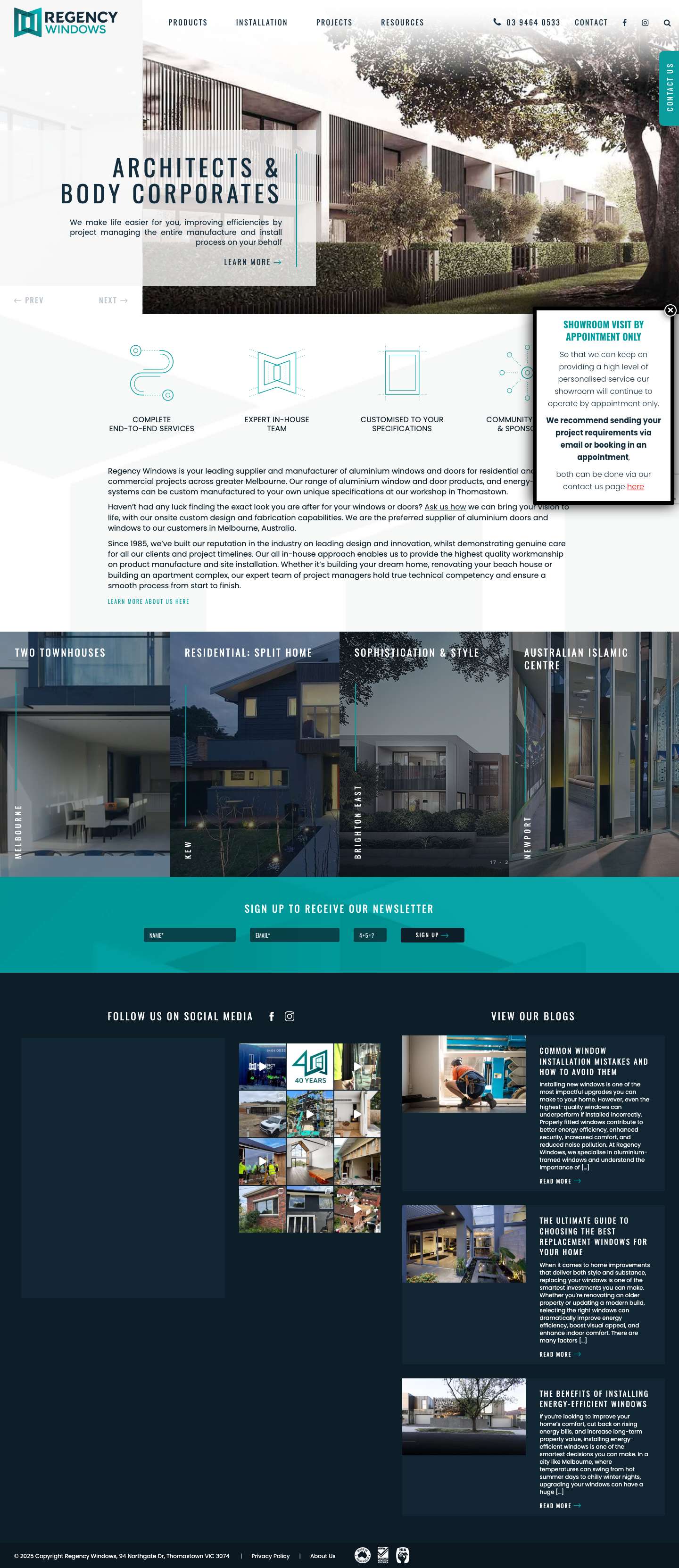 Regency Windows | Aluminium Windows and Doors Melbourne -Supply/Install - Full Screenshot