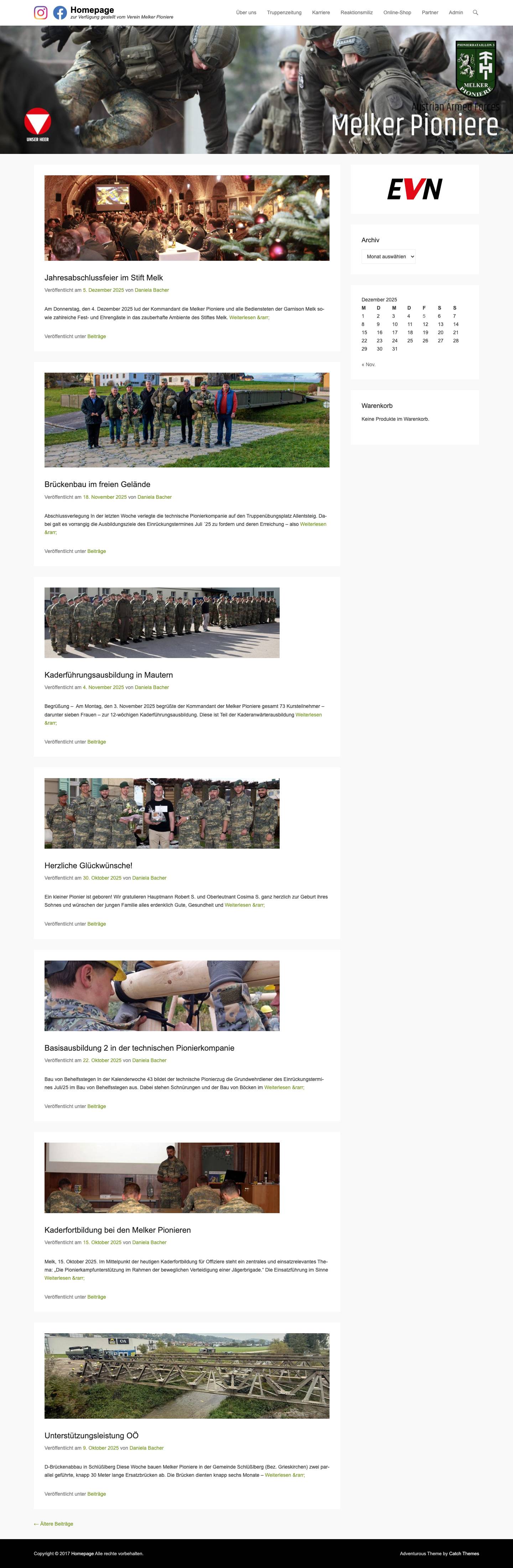 Homepage – zur Verfügung gestellt vom Verein Melker Pioniere - Full Screenshot