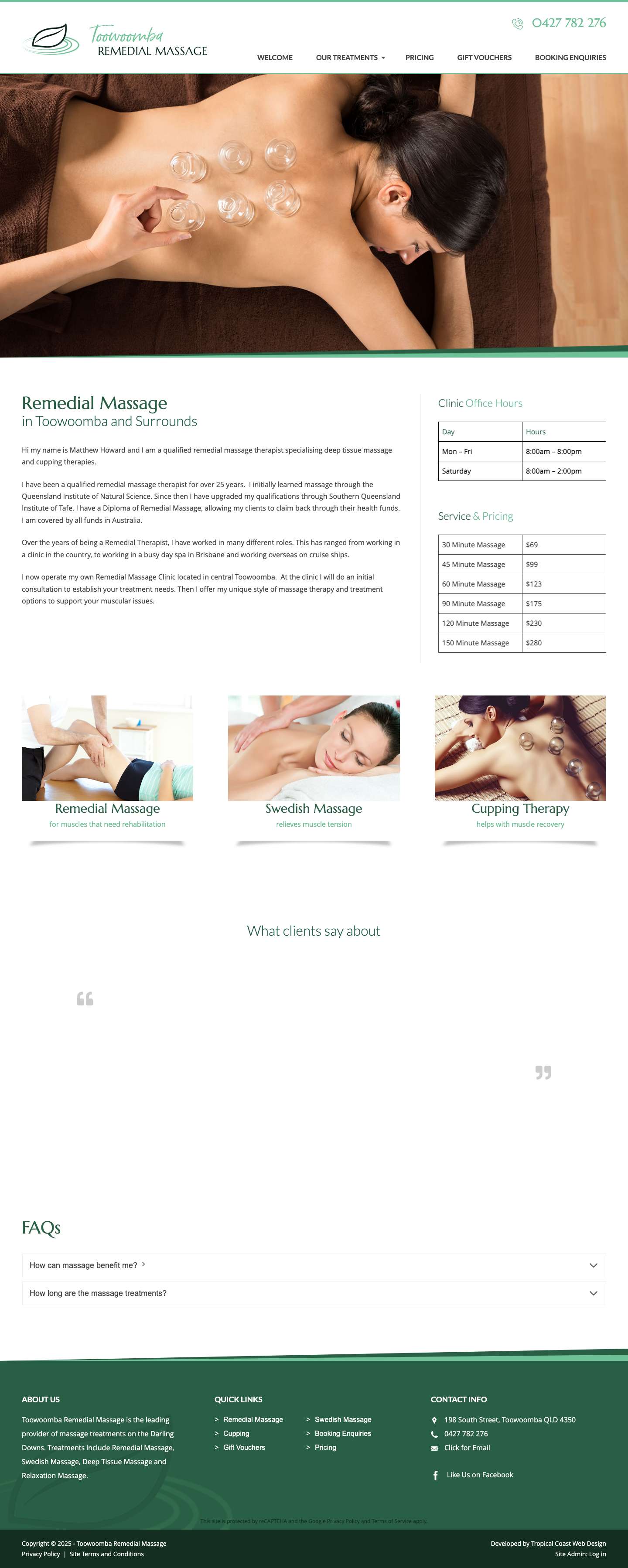 Toowoomba Remedial Massage - Massage Therapy Toowoomba CBD - Full Screenshot