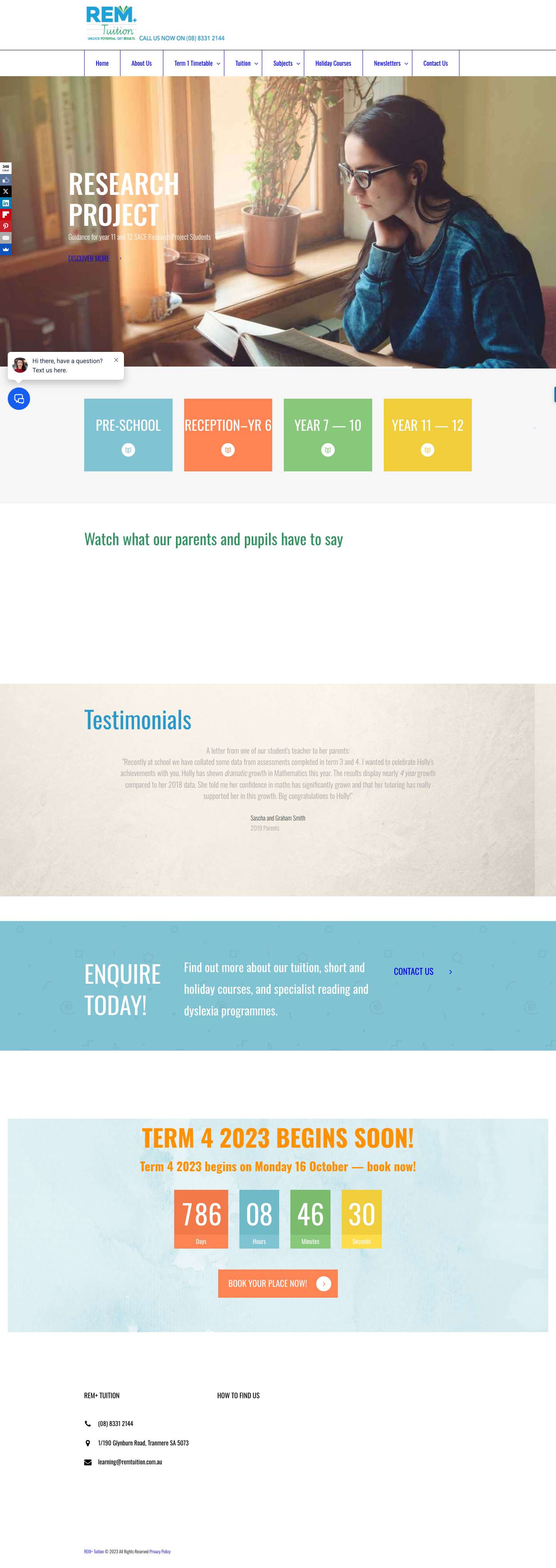 Adelaide Tutors : English : Maths : Science : Dyslexia | REM+ Tuition - Full Screenshot