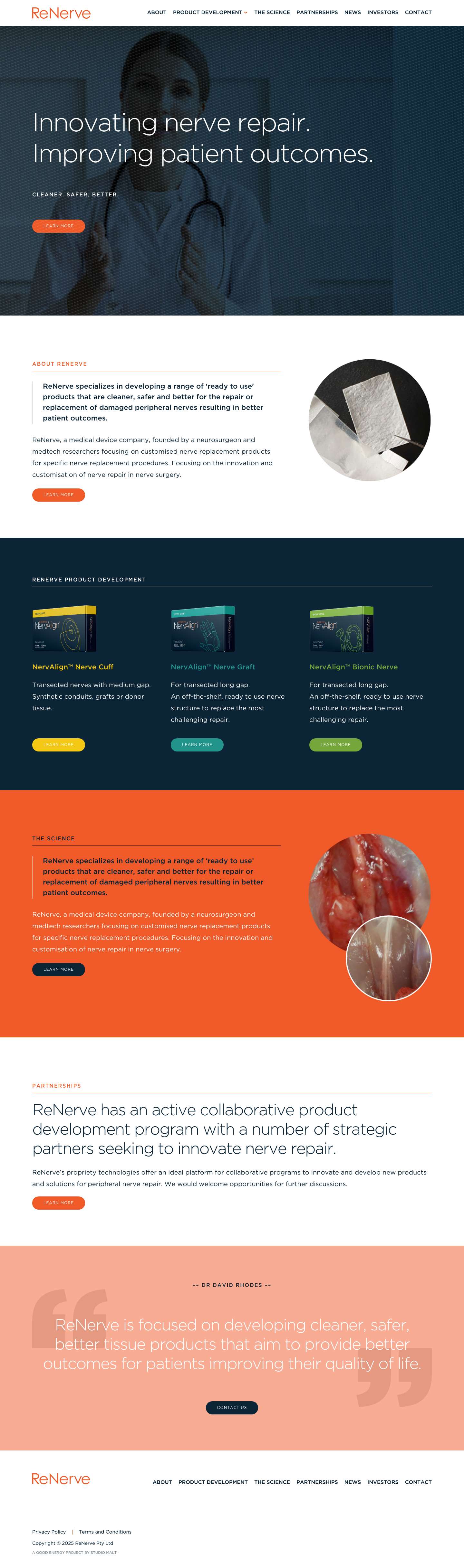 Transforming nerve repair. Improving outcomes for patients. – ReNerveLOGOFill 1 CopyFill 1 CopyFill 1 Copy - Full Screenshot