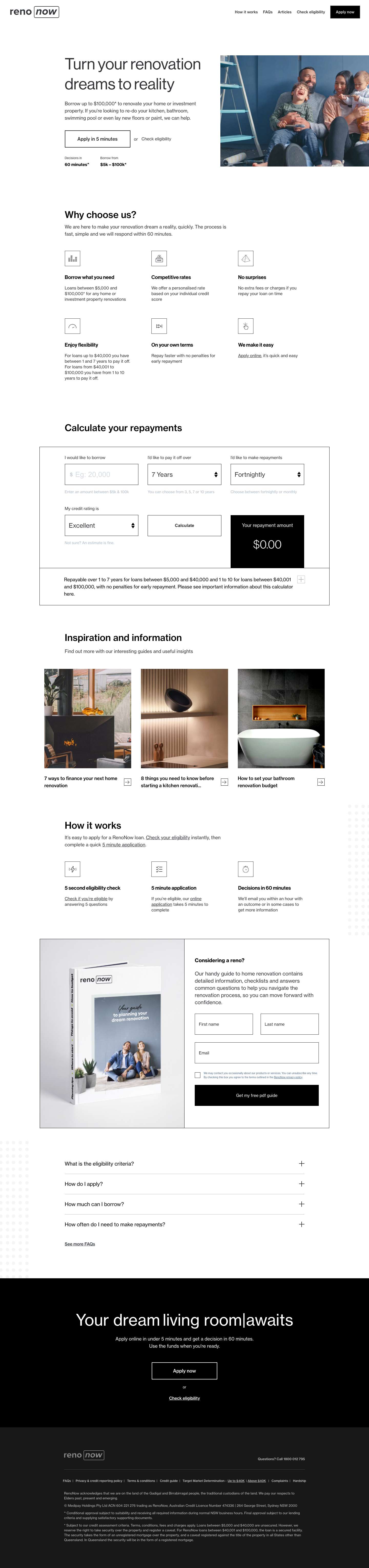 RenoNow - Fast, easy loans for your property renovation - Full Screenshot