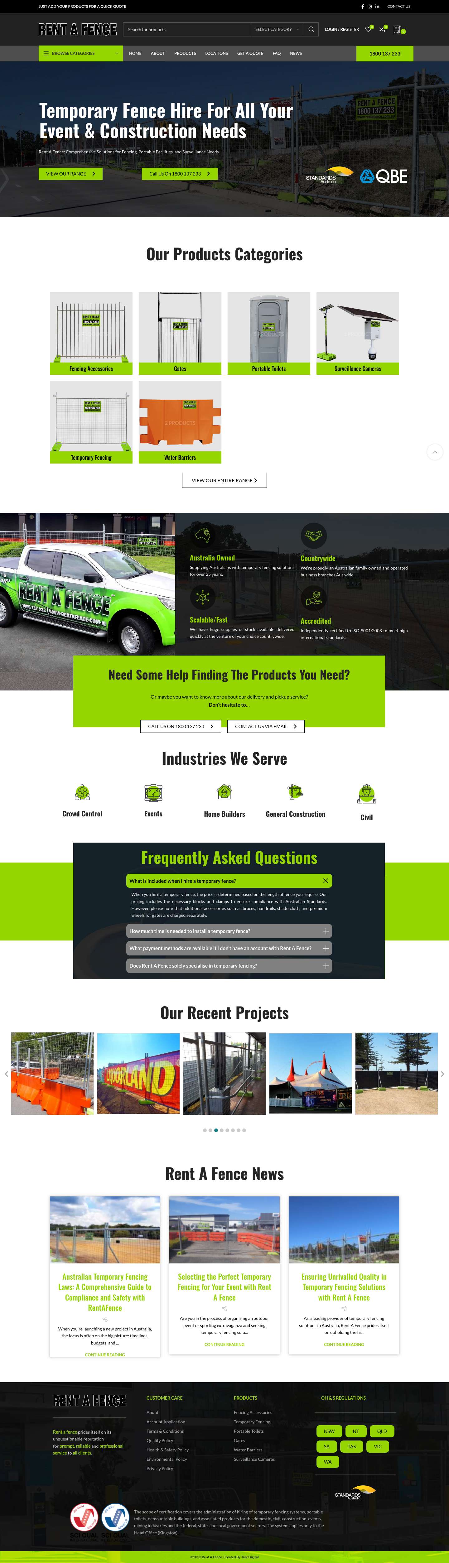 Home - Rent A Fence - Full Screenshot