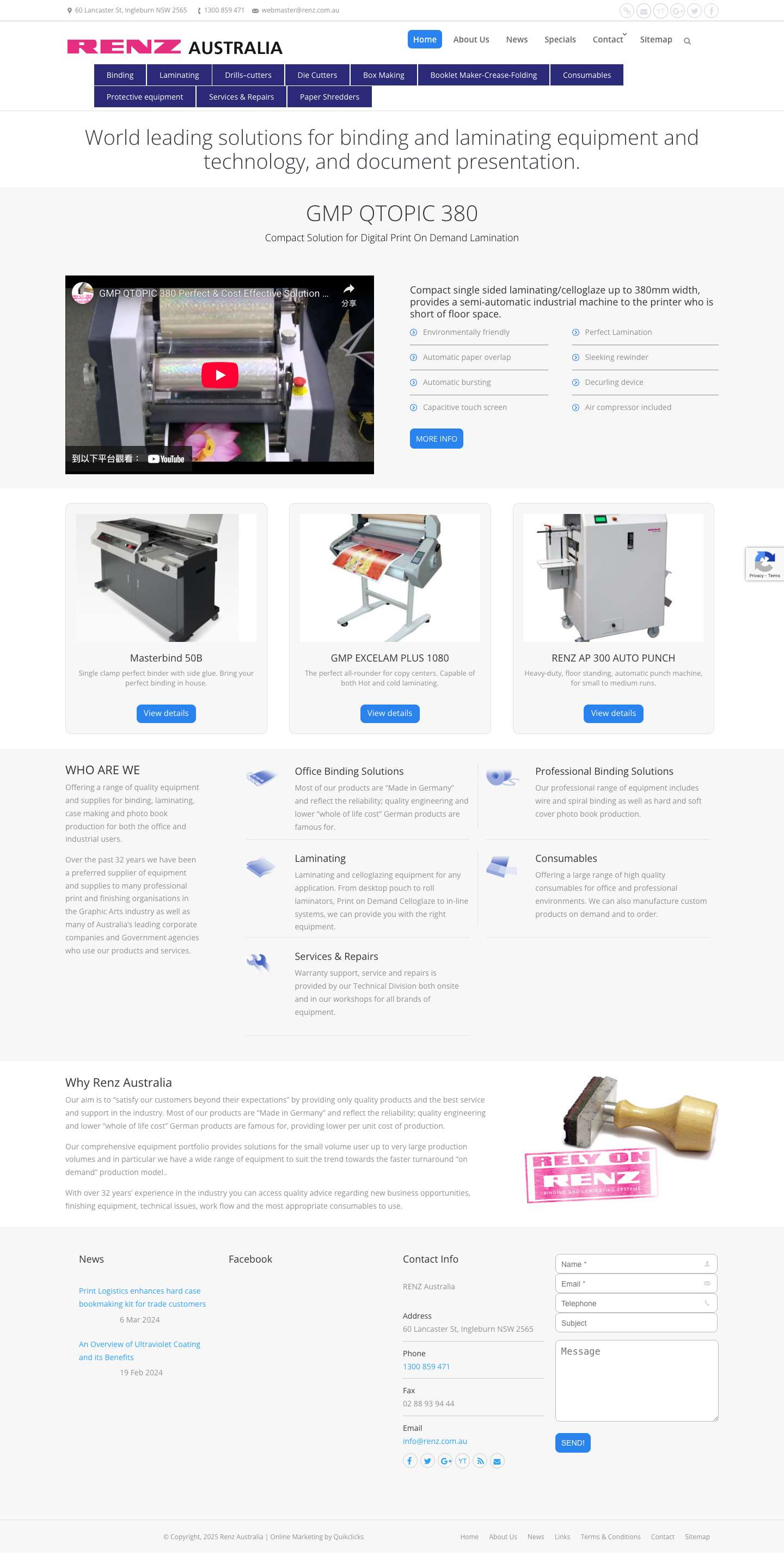 Renz Australia | Binding | Laminating | Coating | Document presentation - Full Screenshot