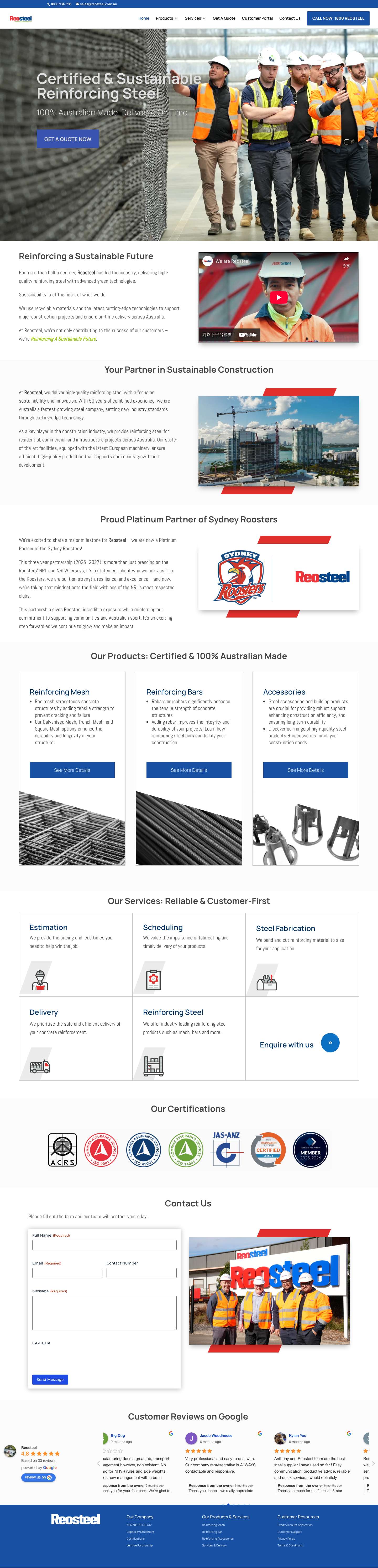 Rebar & Mesh Reinforcing Steel Supplier | Reosteel - Full Screenshot