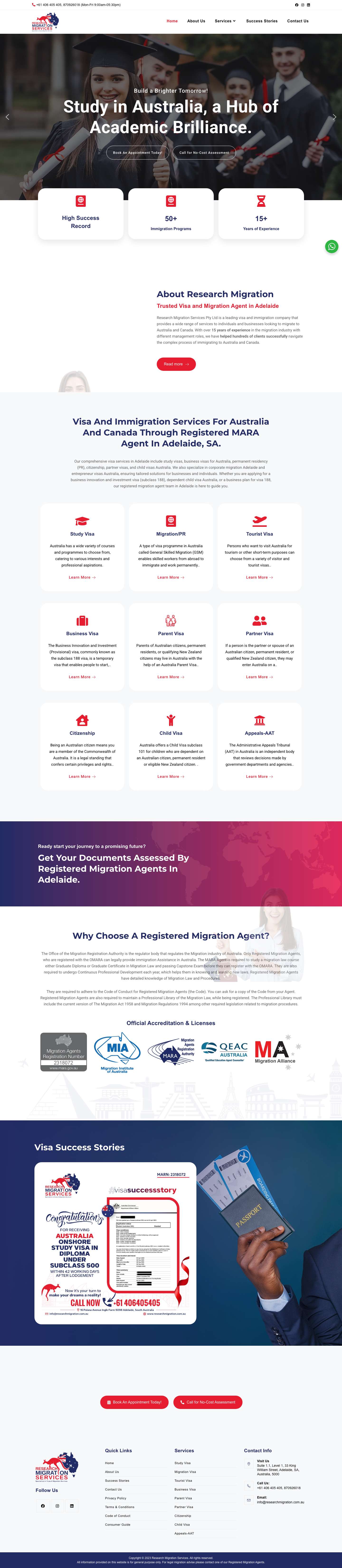 Research Migration Services - MARA Registered Migration Agent in Adelaide - Full Screenshot