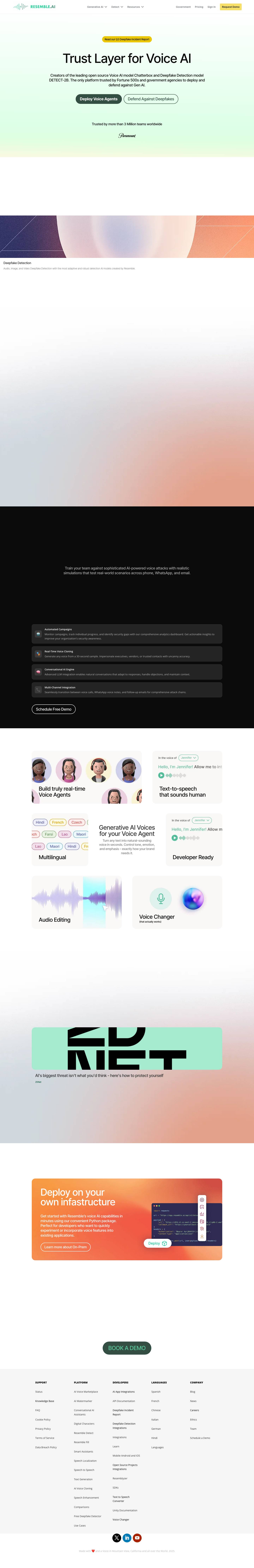 AI Voice Generator and Deepfake Detection for Enterprise | Resemble AI - Full Screenshot